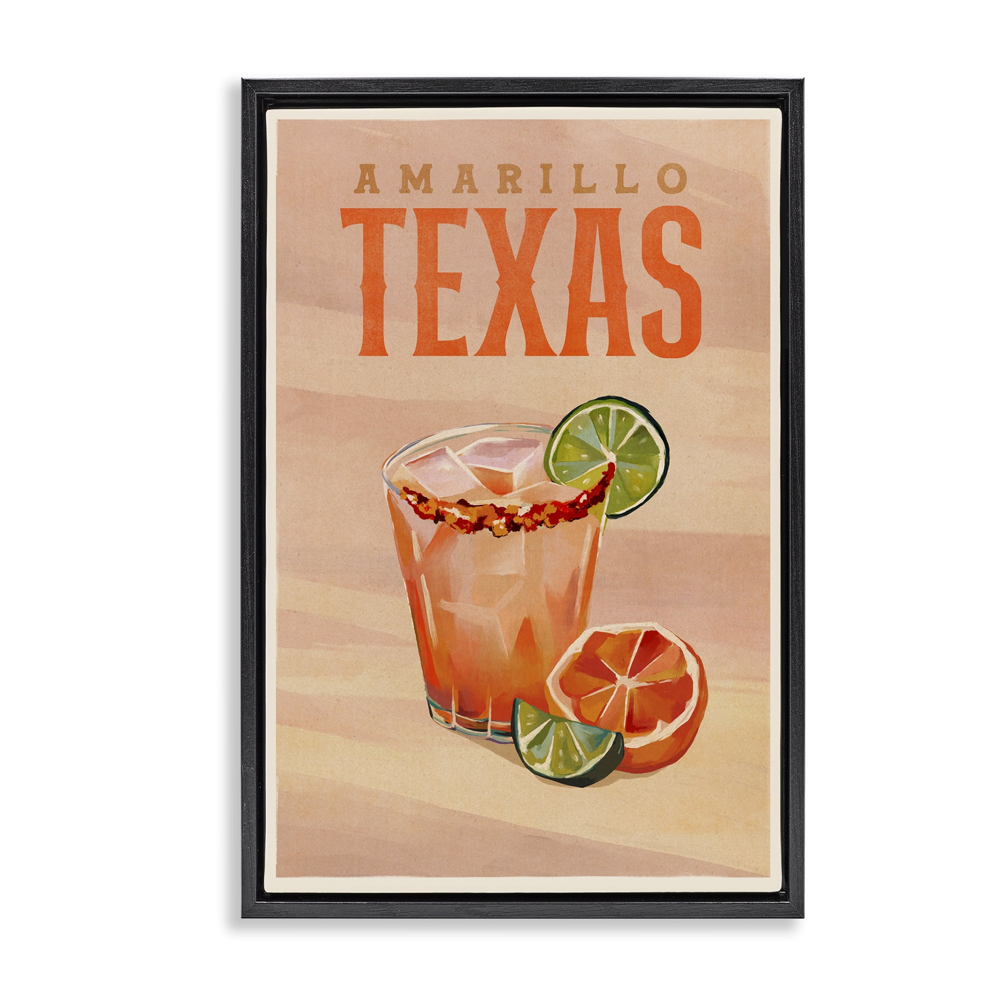 Stupell Industries Amarillo Texas Cocktail Food & Beverage Painting Black Floater Framed Canvas Art Print Wall Art, 17 x 25