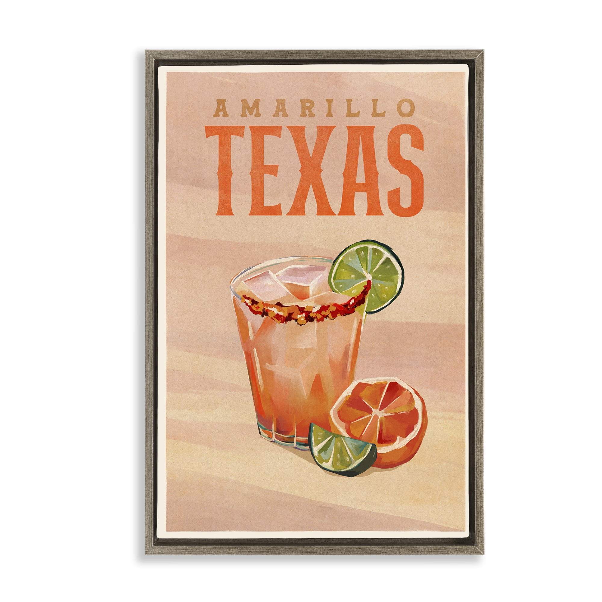 Stupell Industries Amarillo Texas Cocktail Food & Beverage Painting Brown Floater Framed Canvas Art Print Wall Art, 21 x 31