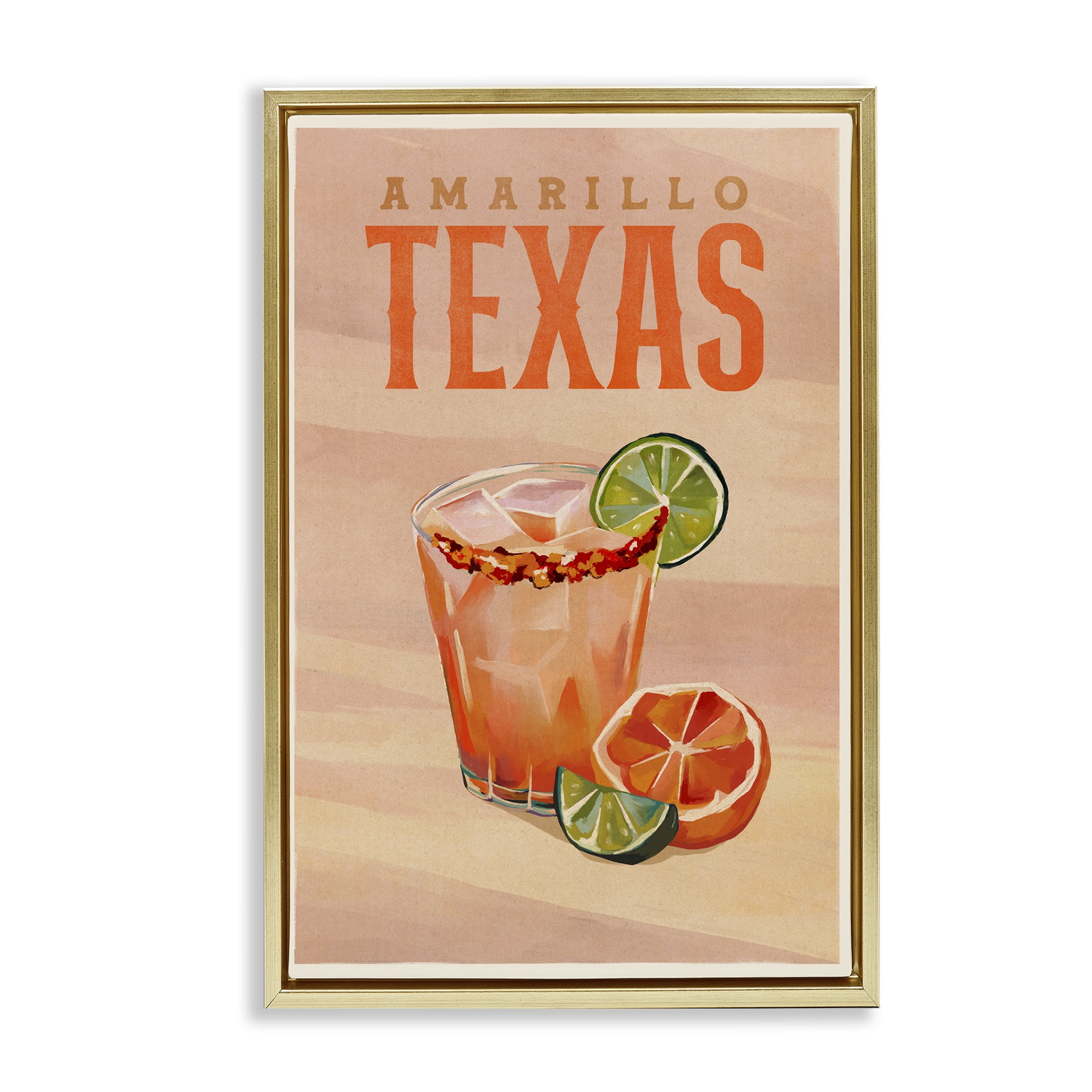 Stupell Industries Amarillo Texas Cocktail Food & Beverage Painting Gold Floater Framed Canvas Art Print Wall Art, 21 x 31