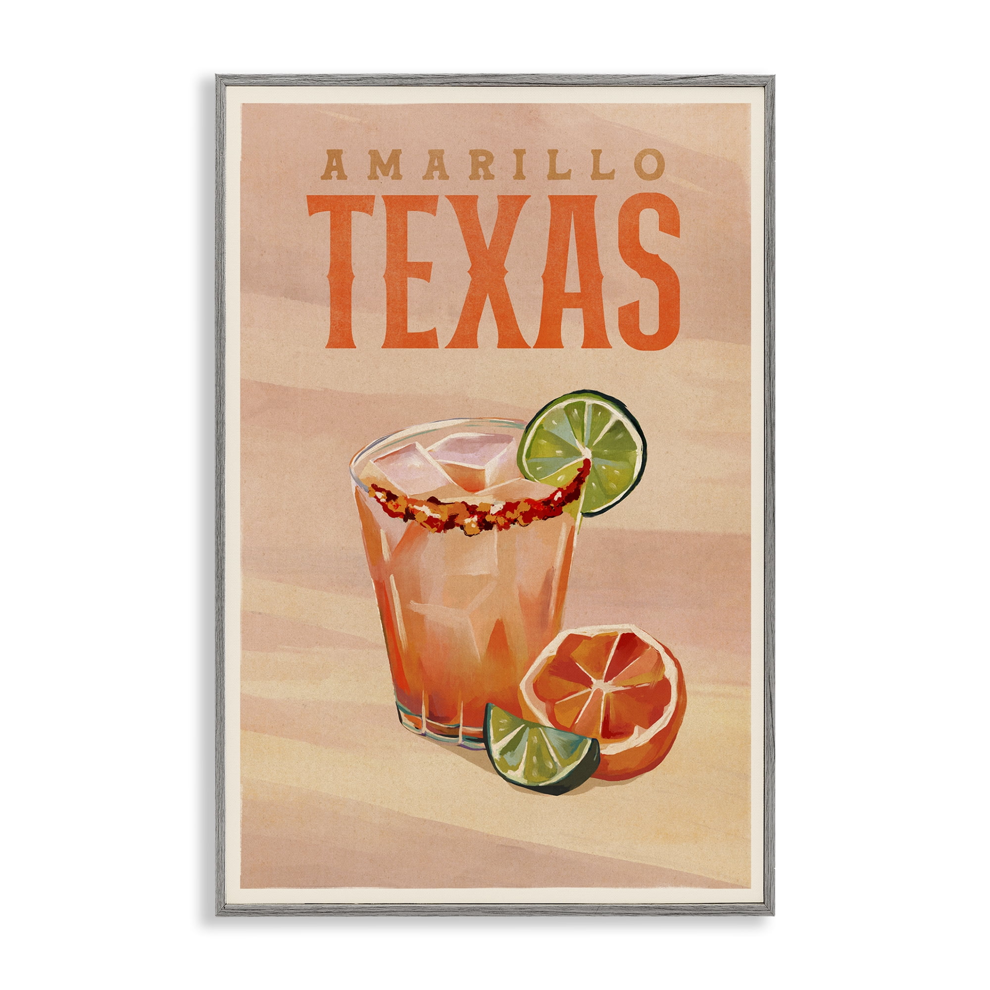 Stupell Industries Amarillo Texas Cocktail Food & Beverage Painting Gray Framed Art Print Wall Art, 20 x 30