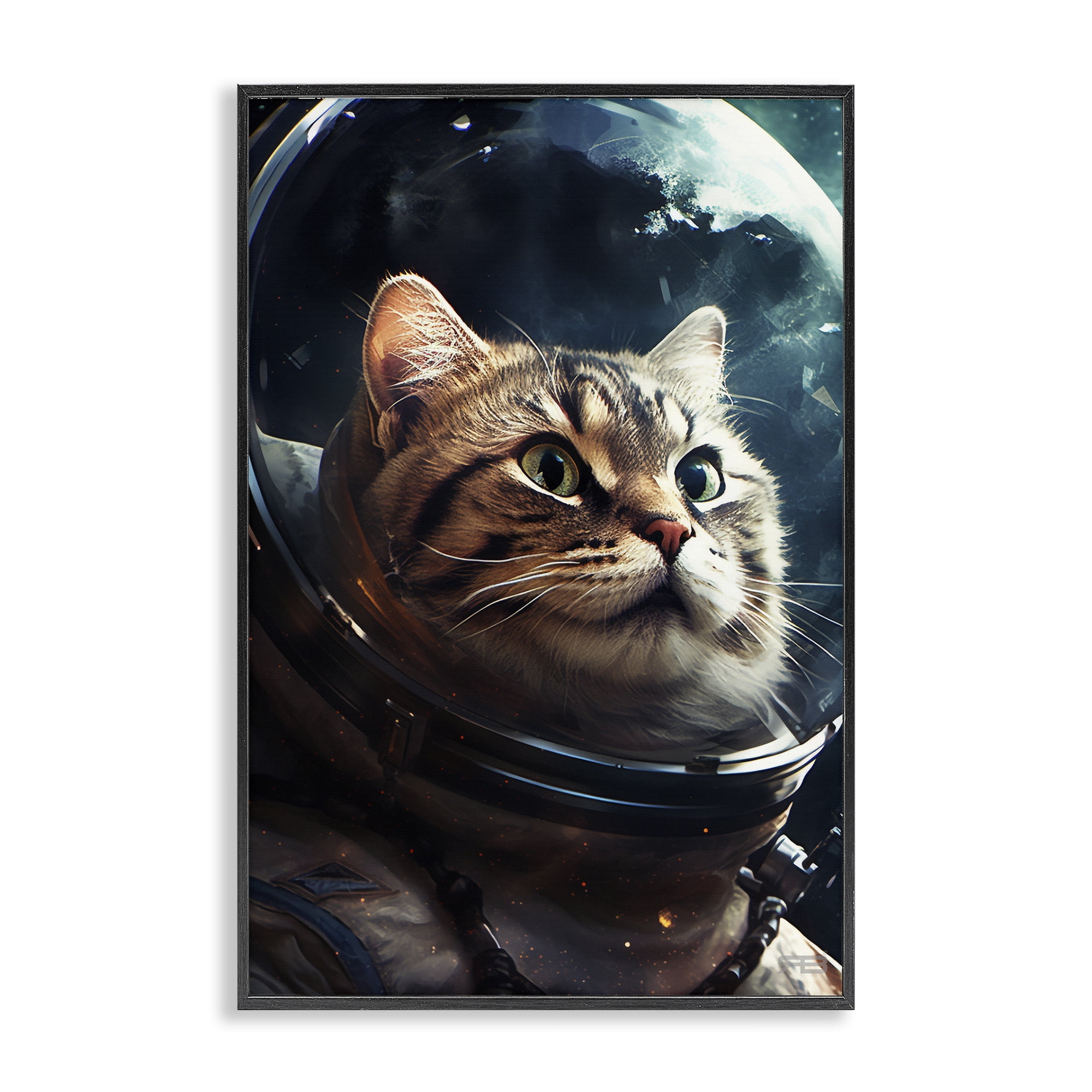 Stupell Industries Amazed Astronaut Cat Animals & Insects Painting Black Framed Art Print Wall Art, 12 x 18