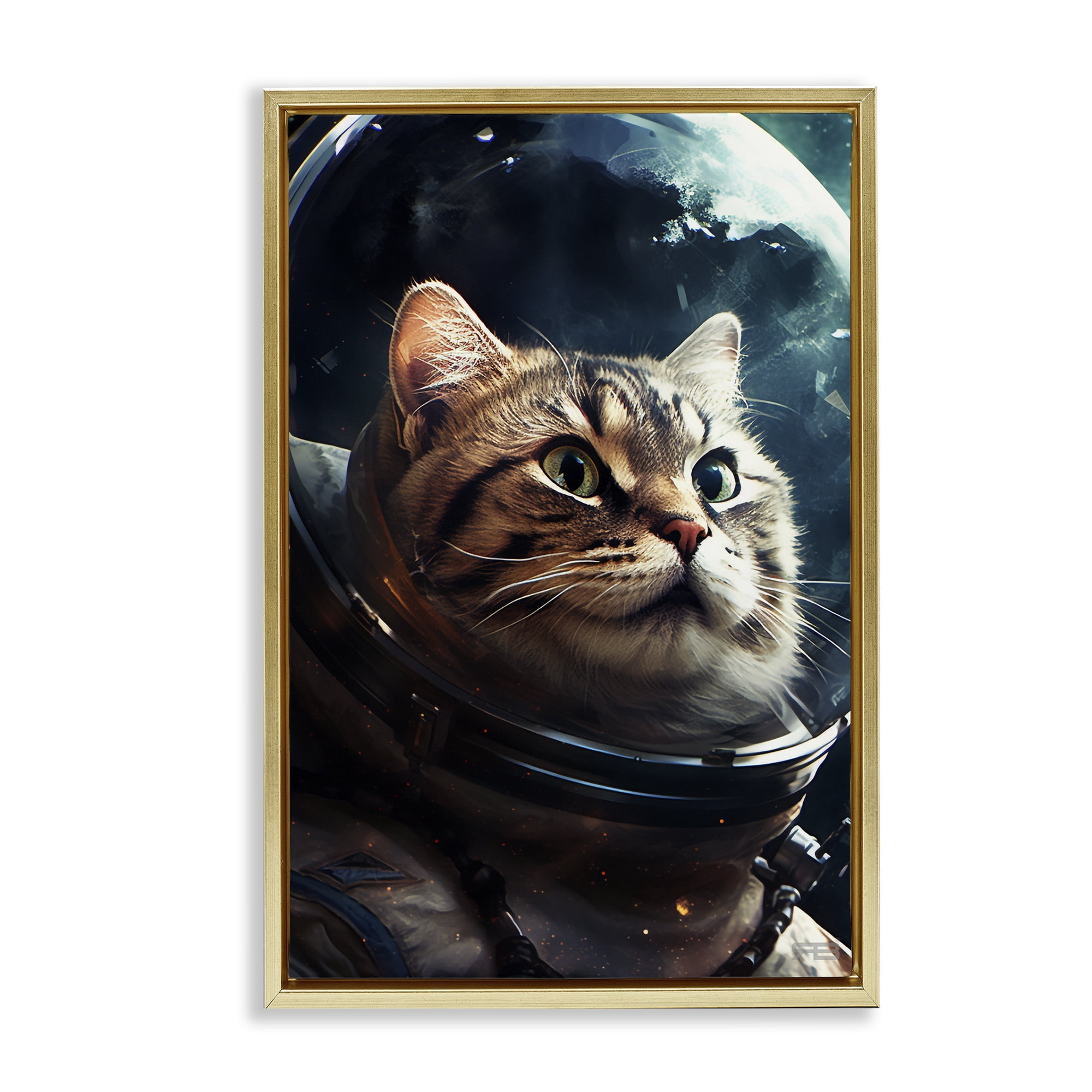 Stupell Industries Amazed Astronaut Cat Animals & Insects Painting Gold Floater Framed Canvas Art Print Wall Art, 17 x 25