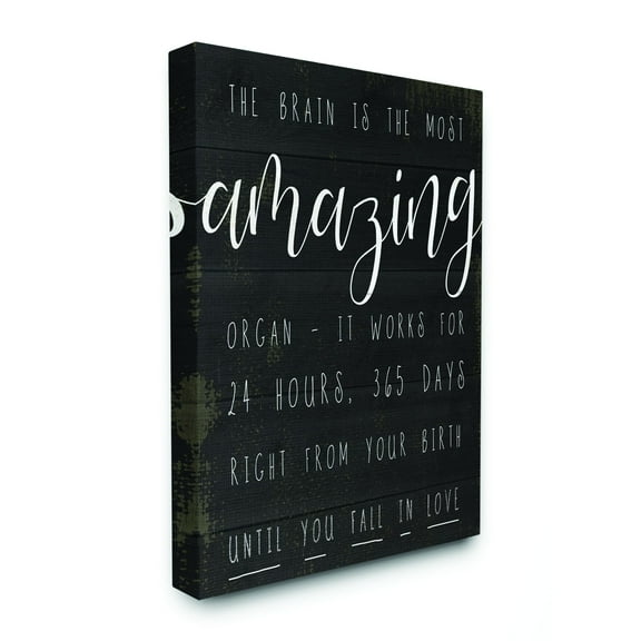 Stupell Industries Amazing Brain Love Black And White Inspirational Word Design Canvas Wall Art by Daphne Polselli