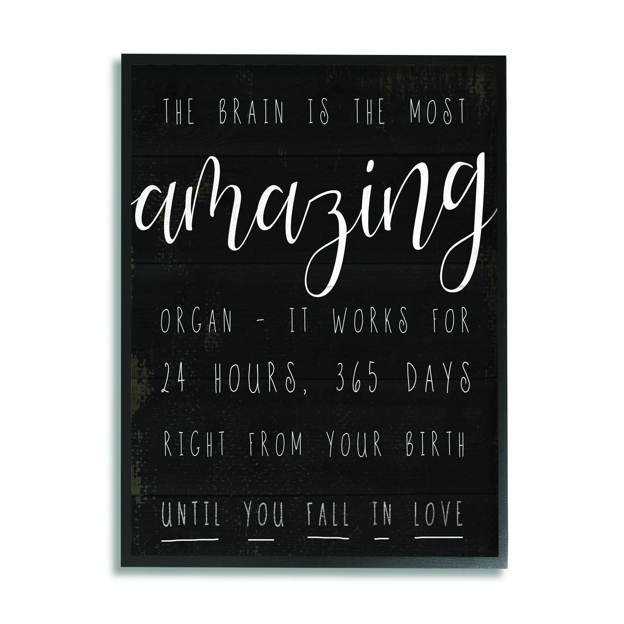 Stupell Industries Amazing Brain Love Black And White Inspirational Word Design Framed Wall Art by Daphne Polselli