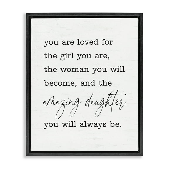 Stupell Industries Amazing Daughter Sentiment Text & Numbers Painting Black Floater Framed Canvas Art Print Wall Art, 17 x 21