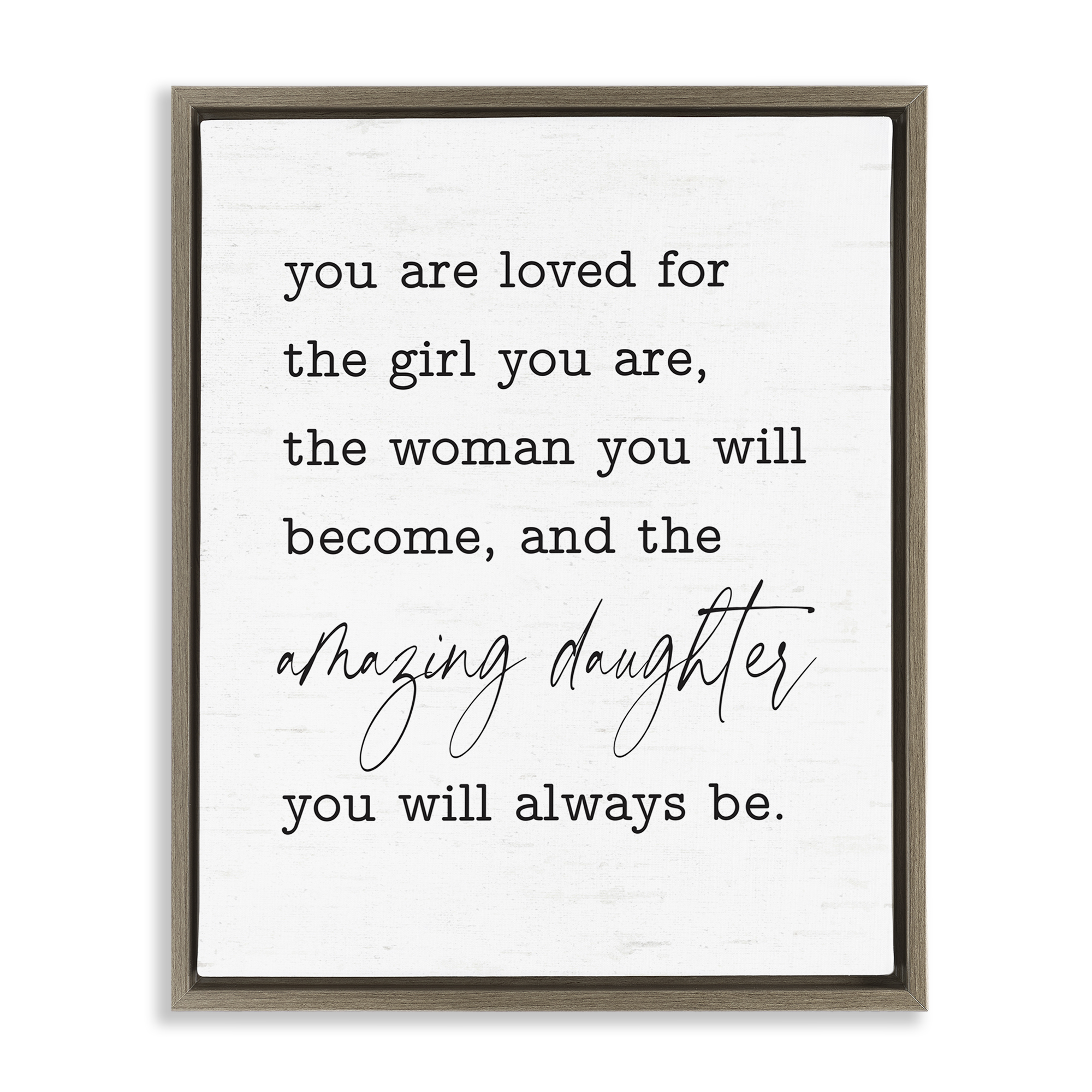 Stupell Industries Amazing Daughter Sentiment Text & Numbers Painting Brown Floater Framed Canvas Art Print Wall Art, 17 x 21