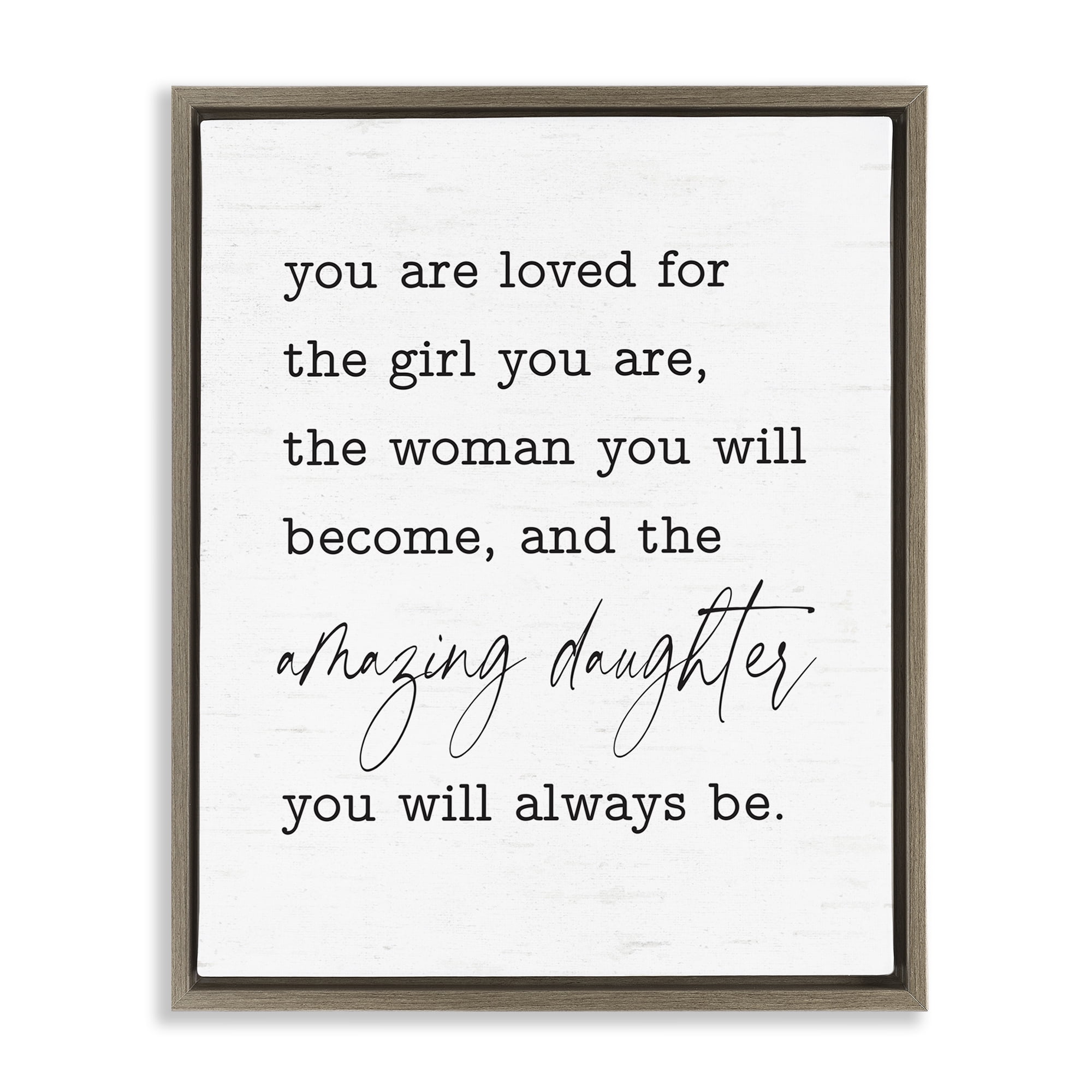 Stupell Industries Amazing Daughter Sentiment Text & Numbers Painting Brown Floater Framed Canvas Art Print Wall Art, 25 x 31