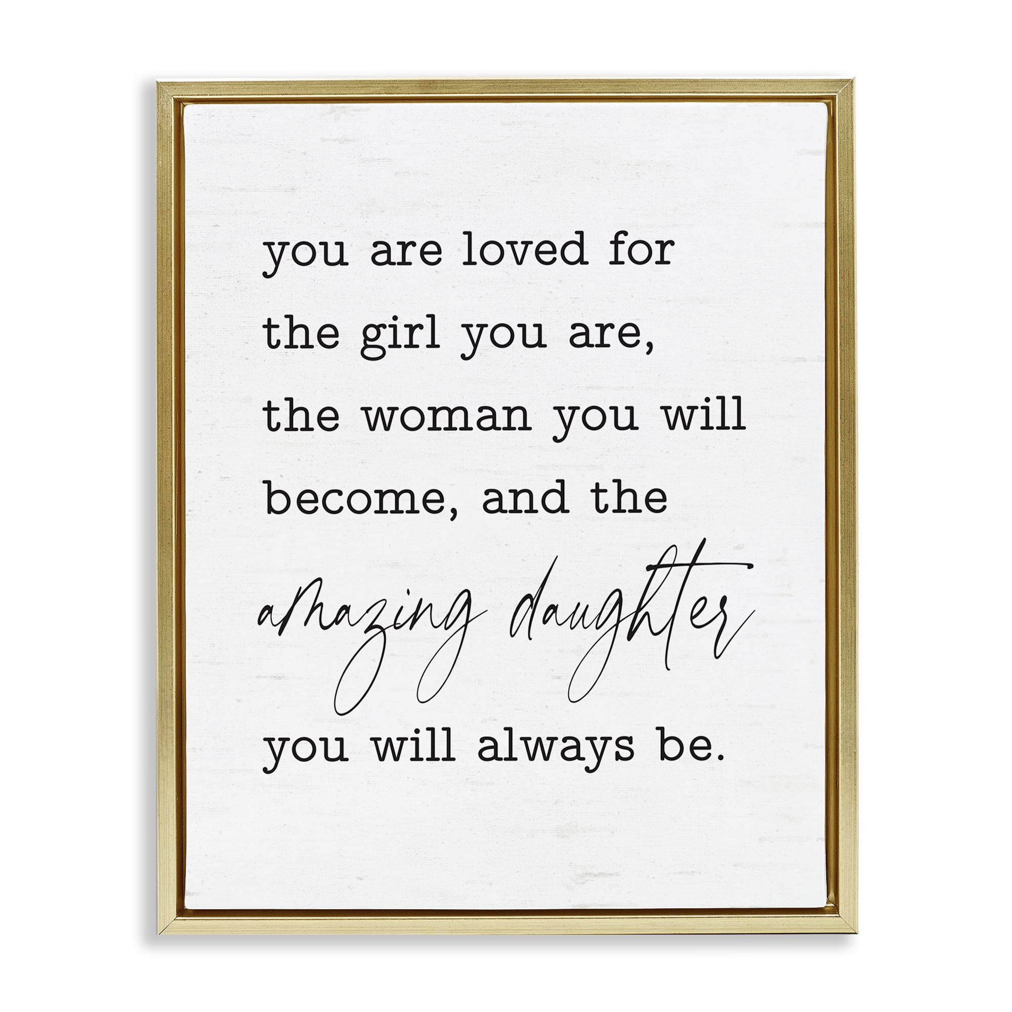 Stupell Industries Amazing Daughter Sentiment Text & Numbers Painting Gold Floater Framed Canvas Art Print Wall Art, 17 x 21