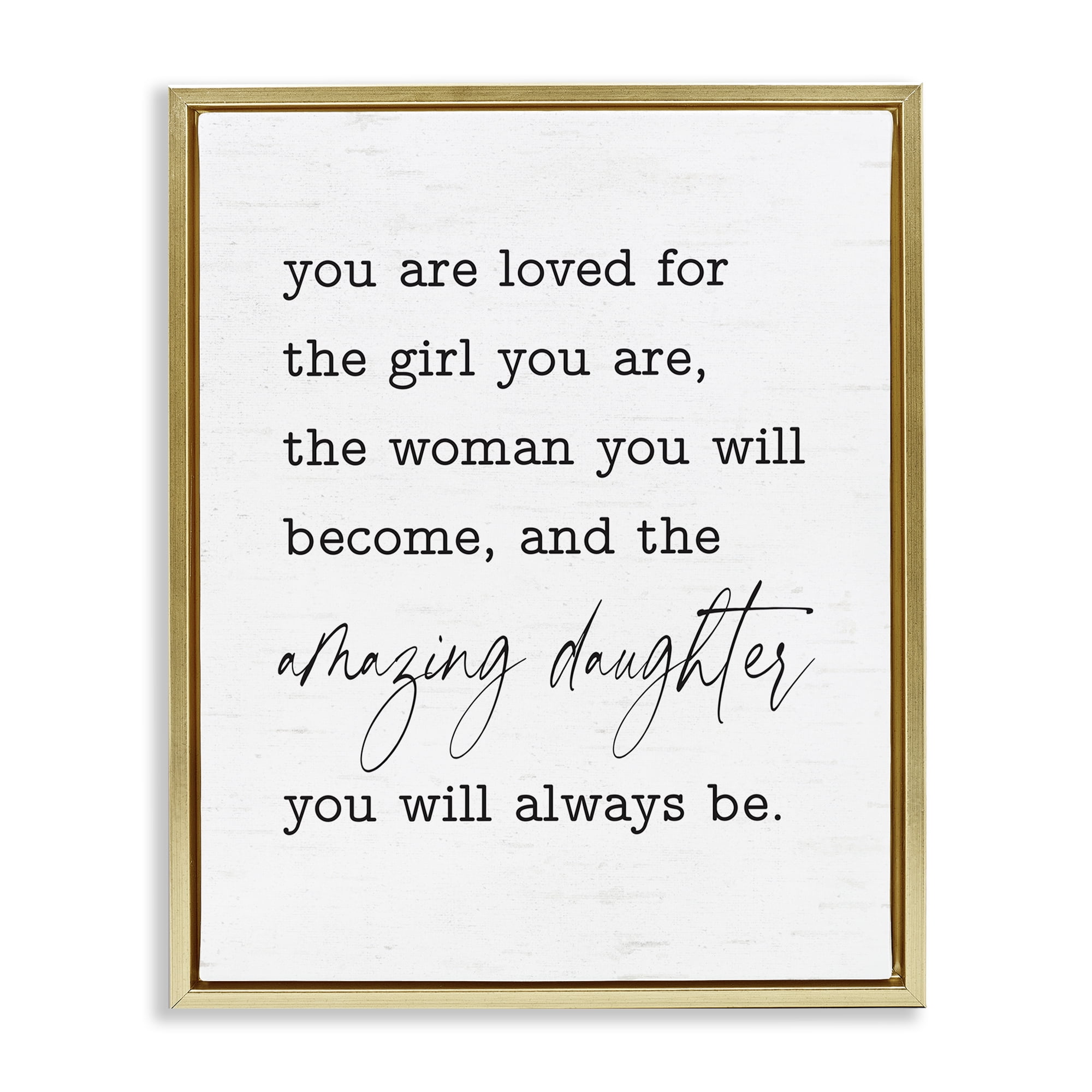 Stupell Industries Amazing Daughter Sentiment Text & Numbers Painting Gold Floater Framed Canvas Art Print Wall Art, 25 x 31