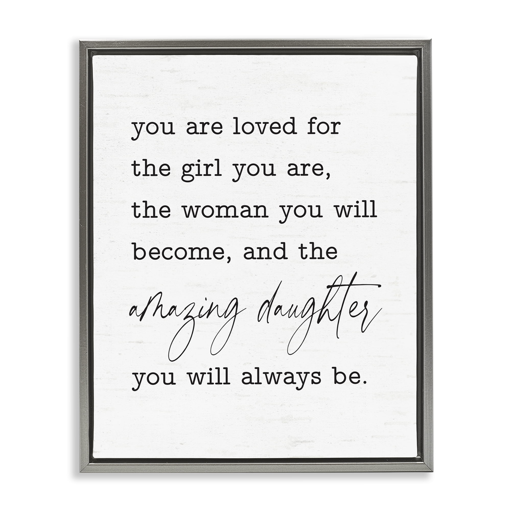 Stupell Industries Amazing Daughter Sentiment Text & Numbers Painting Gray Floater Framed Canvas Art Print Wall Art, 17 x 21