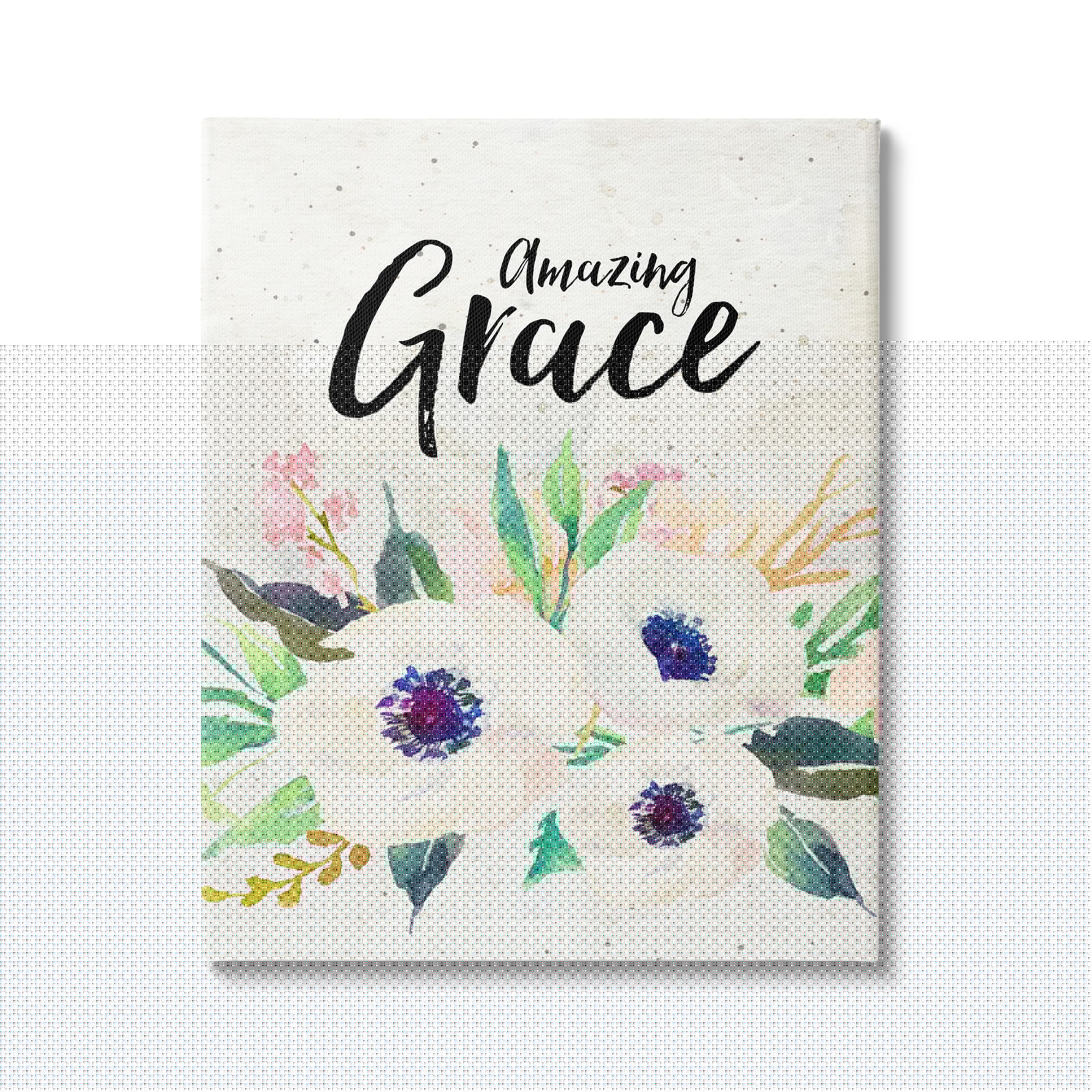 Stupell Industries Amazing Grace Calligraphy White Flower Blossom Botanicals Canvas Wall Art, 16 x 20, Design by Amy Brinkman