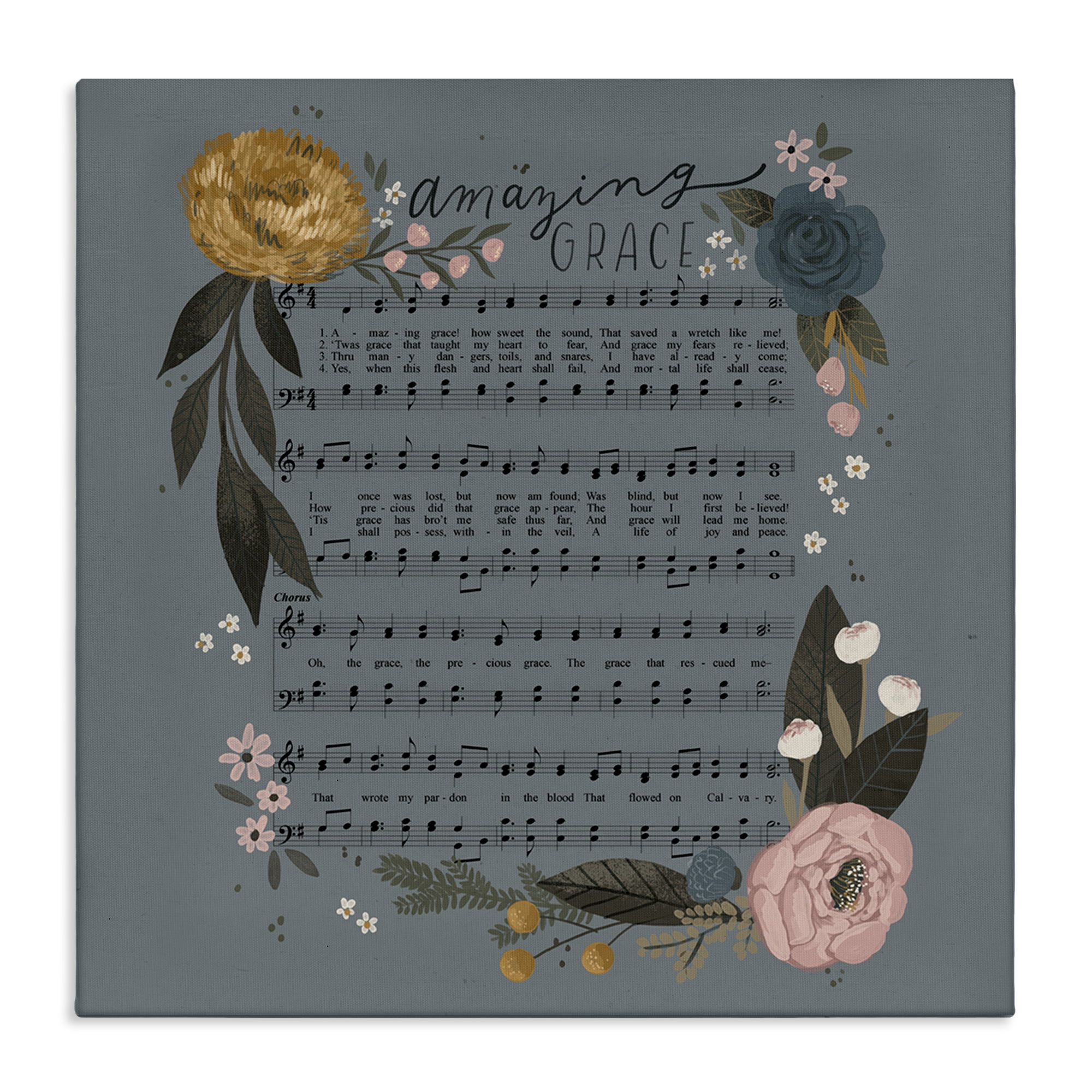 Stupell Industries Amazing Grace Floral Hymn Religious & Spiritual Painting Wrapped Canvas Art Print Wall Art, 30 x 30