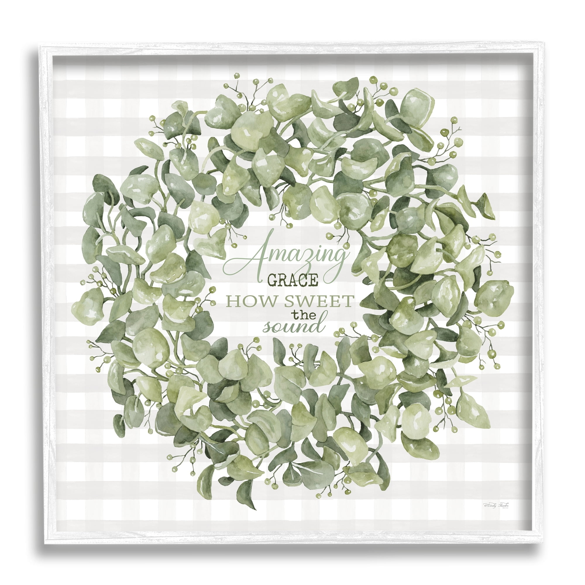 Stupell Industries Amazing Grace How Sweet Lush Green Plant Wreath, 17 x 17, Design by Cindy Jacobs