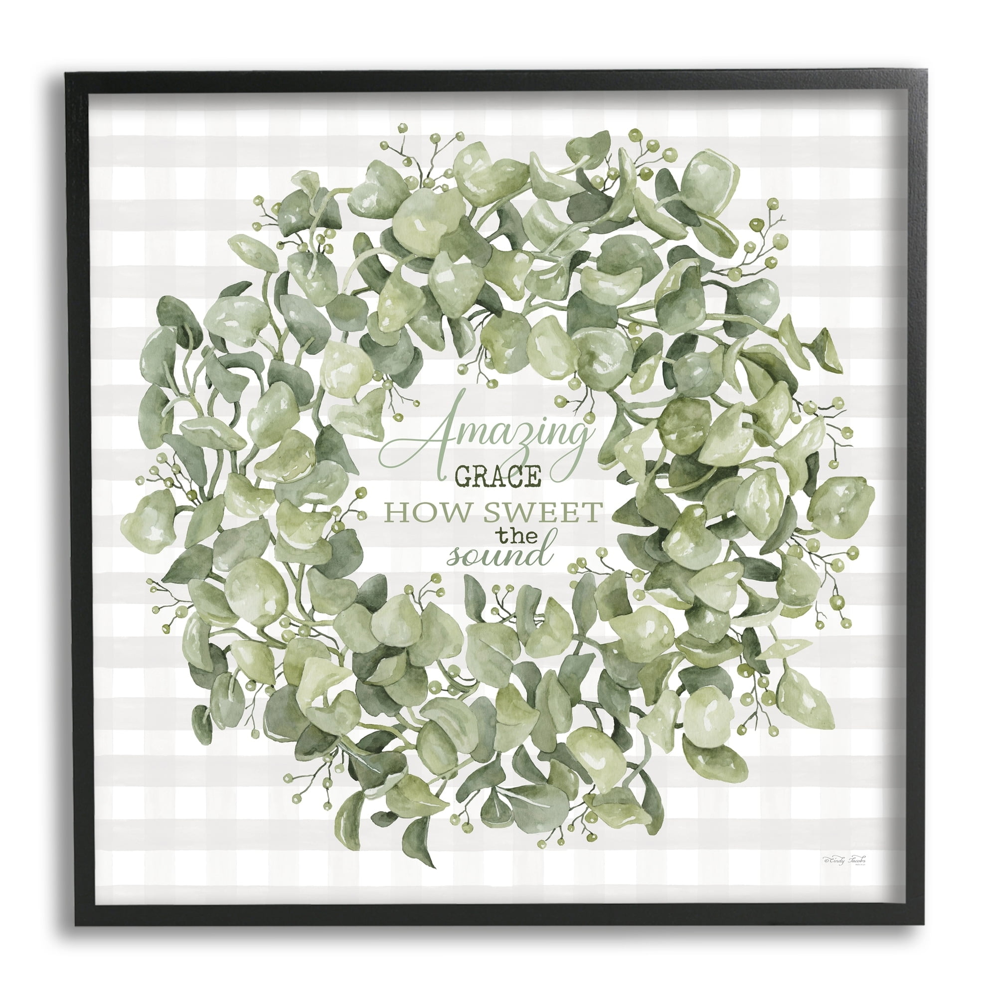Stupell Industries Amazing Grace How Sweet Lush Green Plant Wreath, 24 x 24, Design by Cindy Jacobs