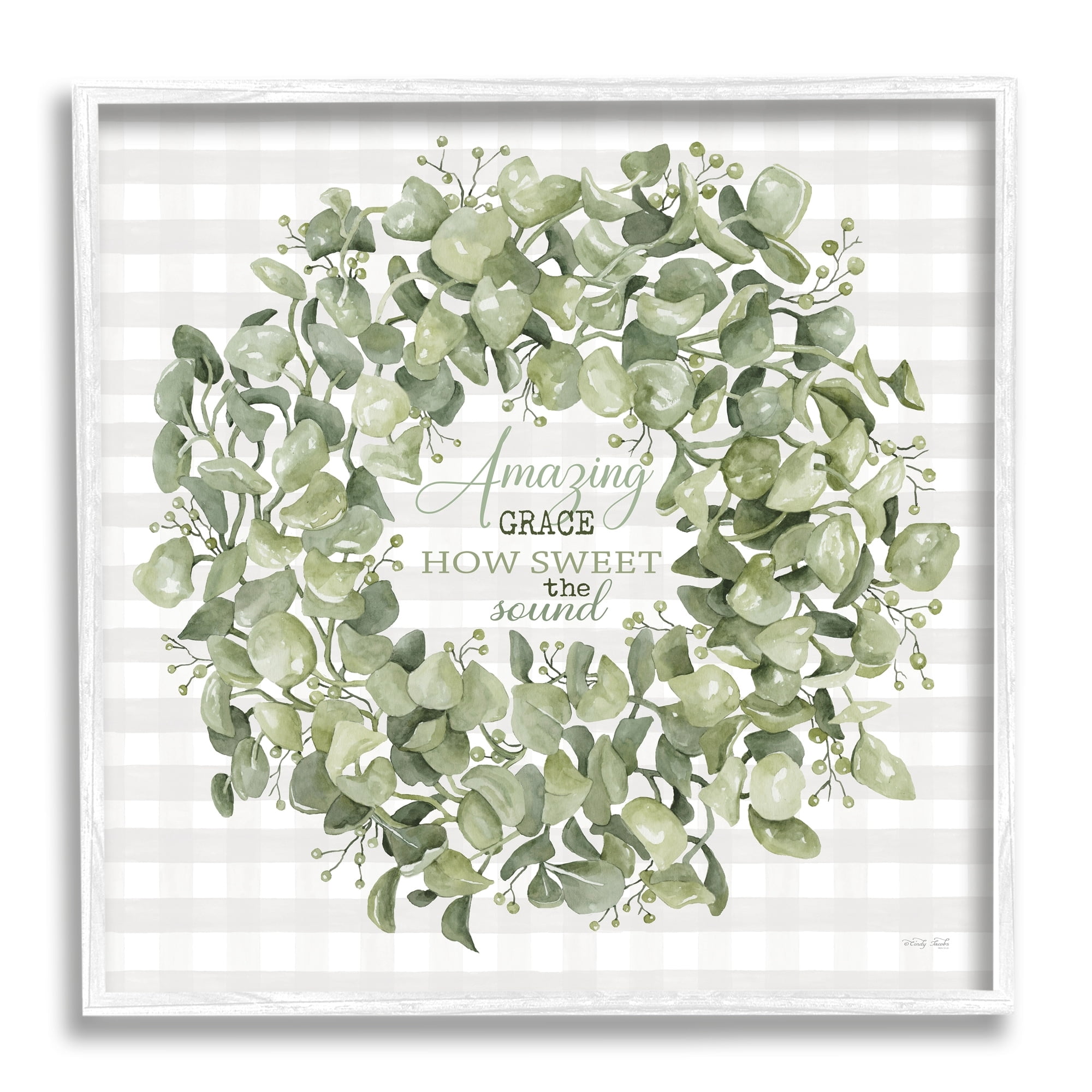Stupell Industries Amazing Grace How Sweet Lush Green Plant Wreath, 24 x 24, Design by Cindy Jacobs