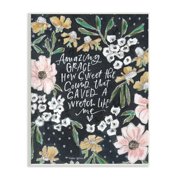 Stupell Industries Amazing Grace How Sweet Quote Blushing Spring Florals, 10 x 15, Designed by Valerie Wieners