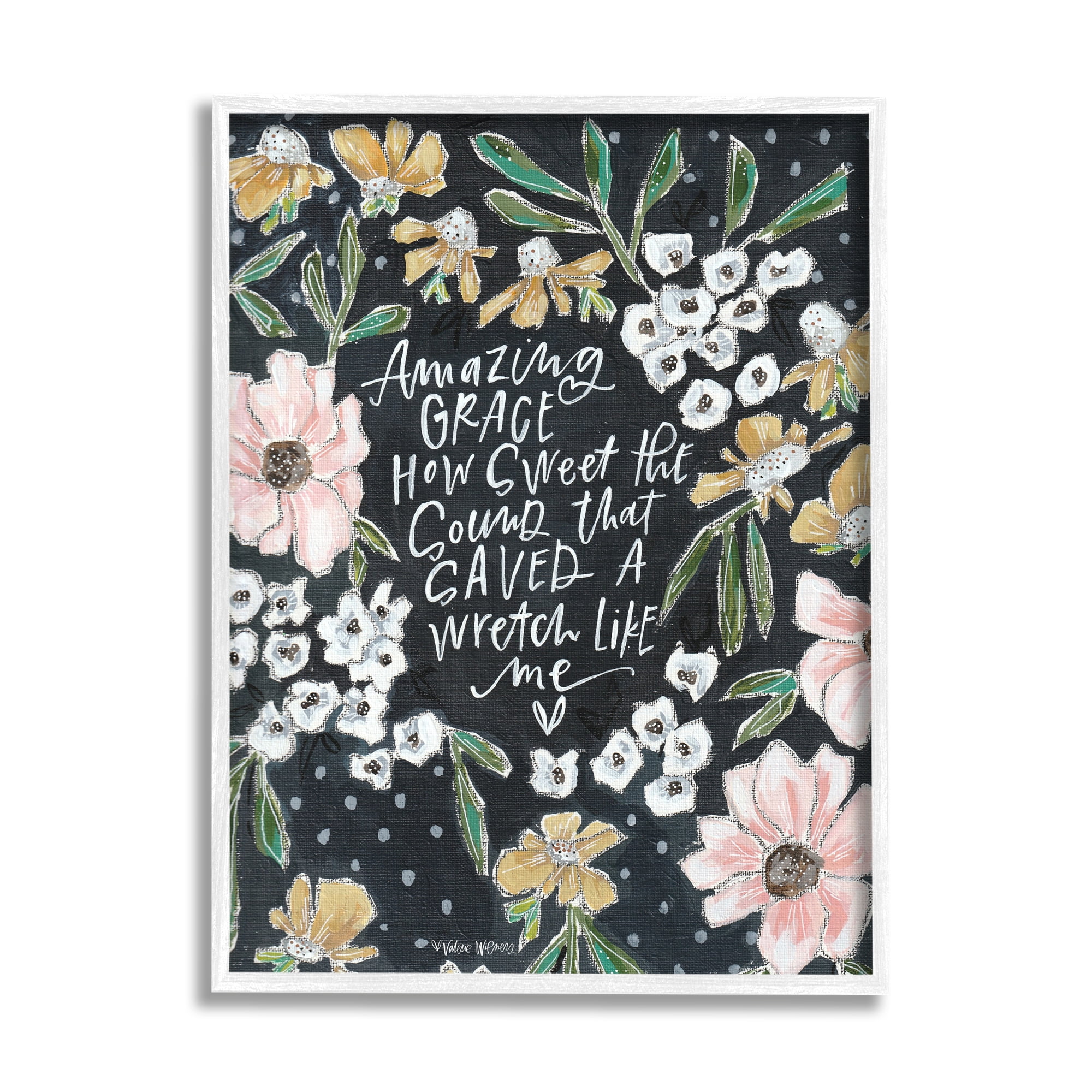 Stupell Industries Amazing Grace How Sweet Quote Blushing Spring Florals, 11 x 14, Designed by Valerie Wieners