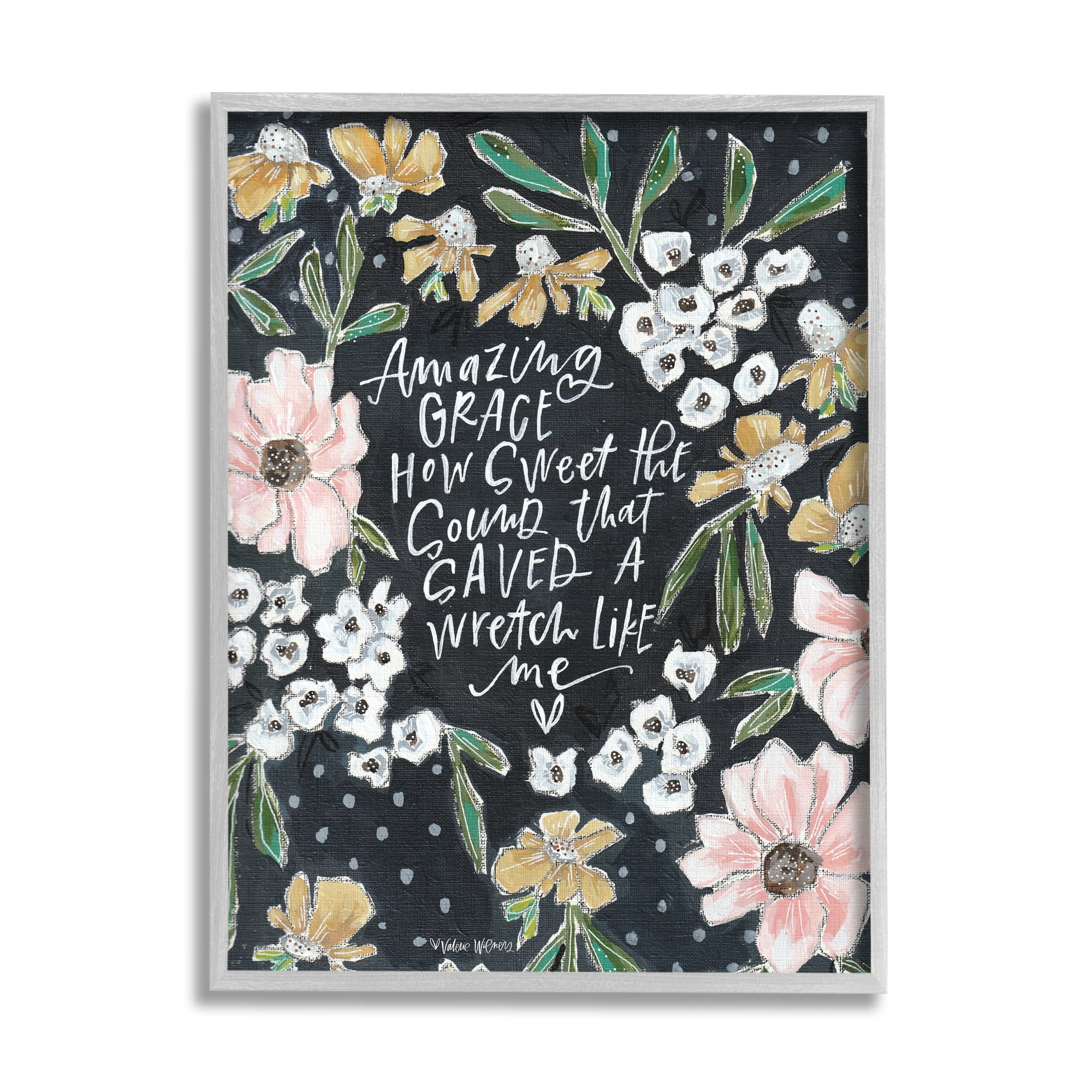 Stupell Industries Amazing Grace How Sweet Quote Blushing Spring Florals, 24 x 30, Designed by Valerie Wieners
