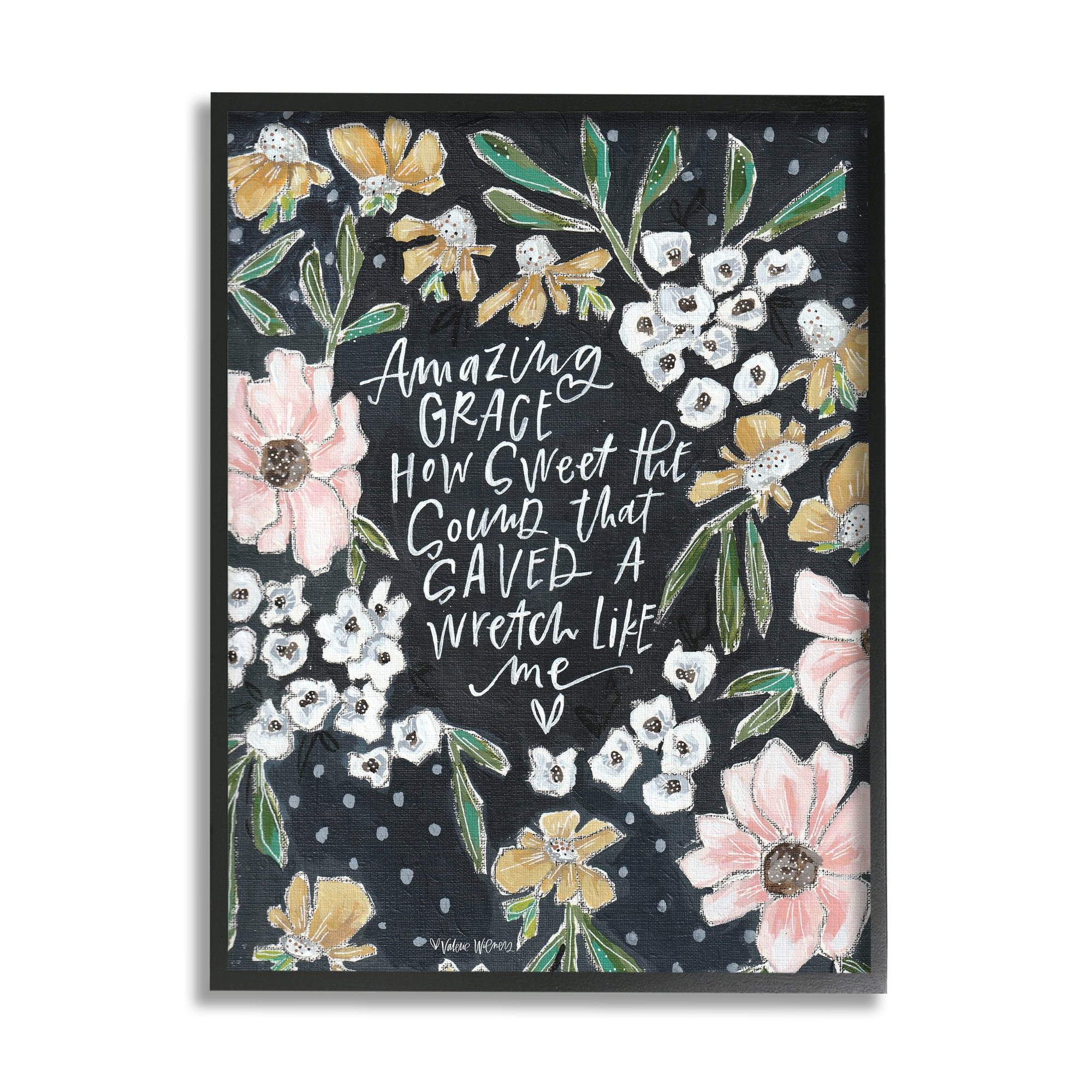 Stupell Industries Amazing Grace How Sweet Quote Blushing Spring Florals, 24 x 30, Designed by Valerie Wieners