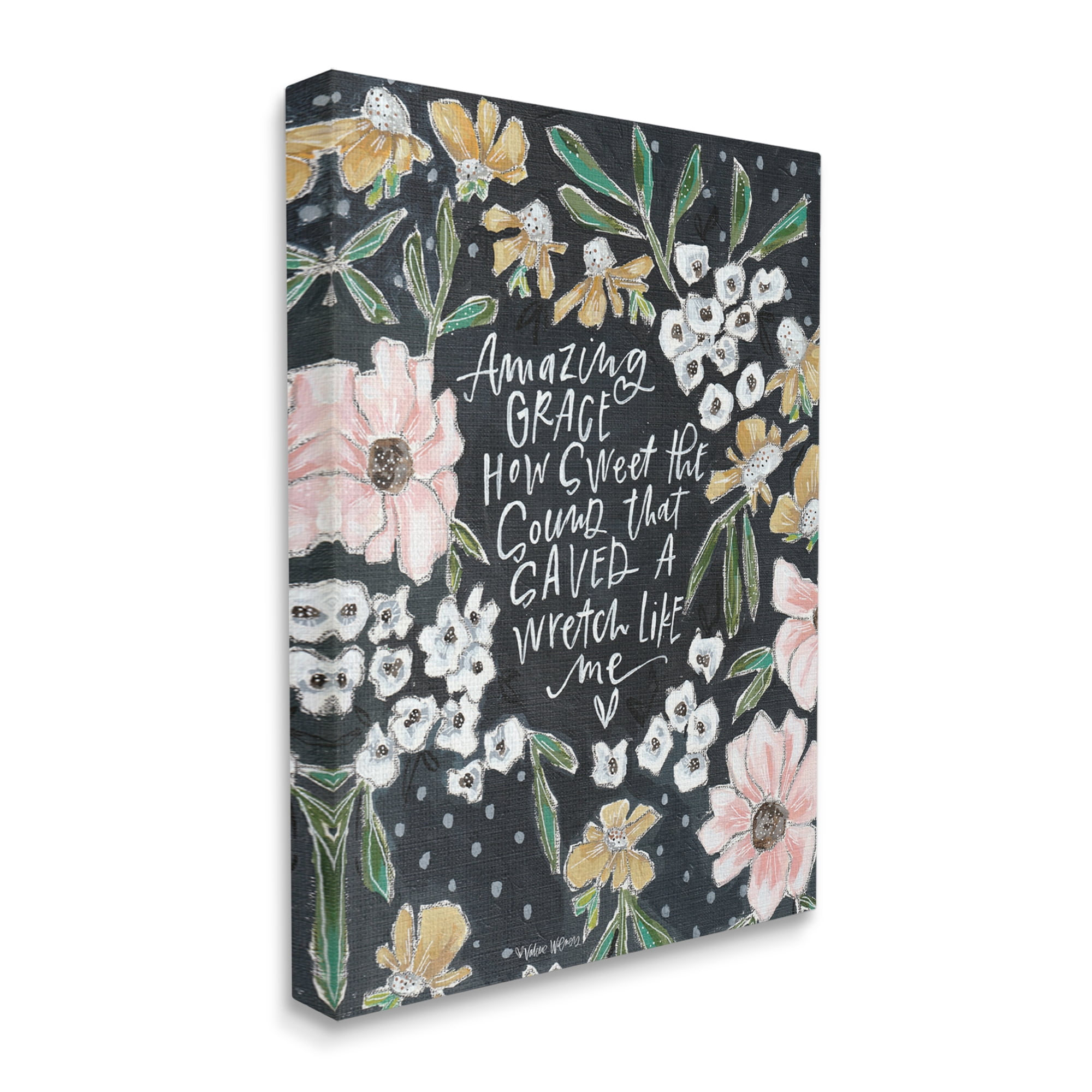 Stupell Industries Amazing Grace How Sweet Quote Blushing Spring Florals, 36 x 48, Designed by Valerie Wieners