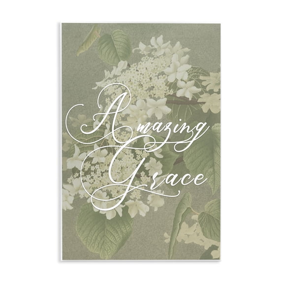 Amazing Grace Phrase Vintage White Flower Blossoms Wall Plaque Art, 13 x 19, By Lil' Rue