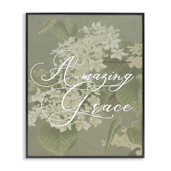 Amazing Grace Phrase Vintage White Flower Blossoms Black Framed Giclee Art, 24 x 30, By Lil' Rue