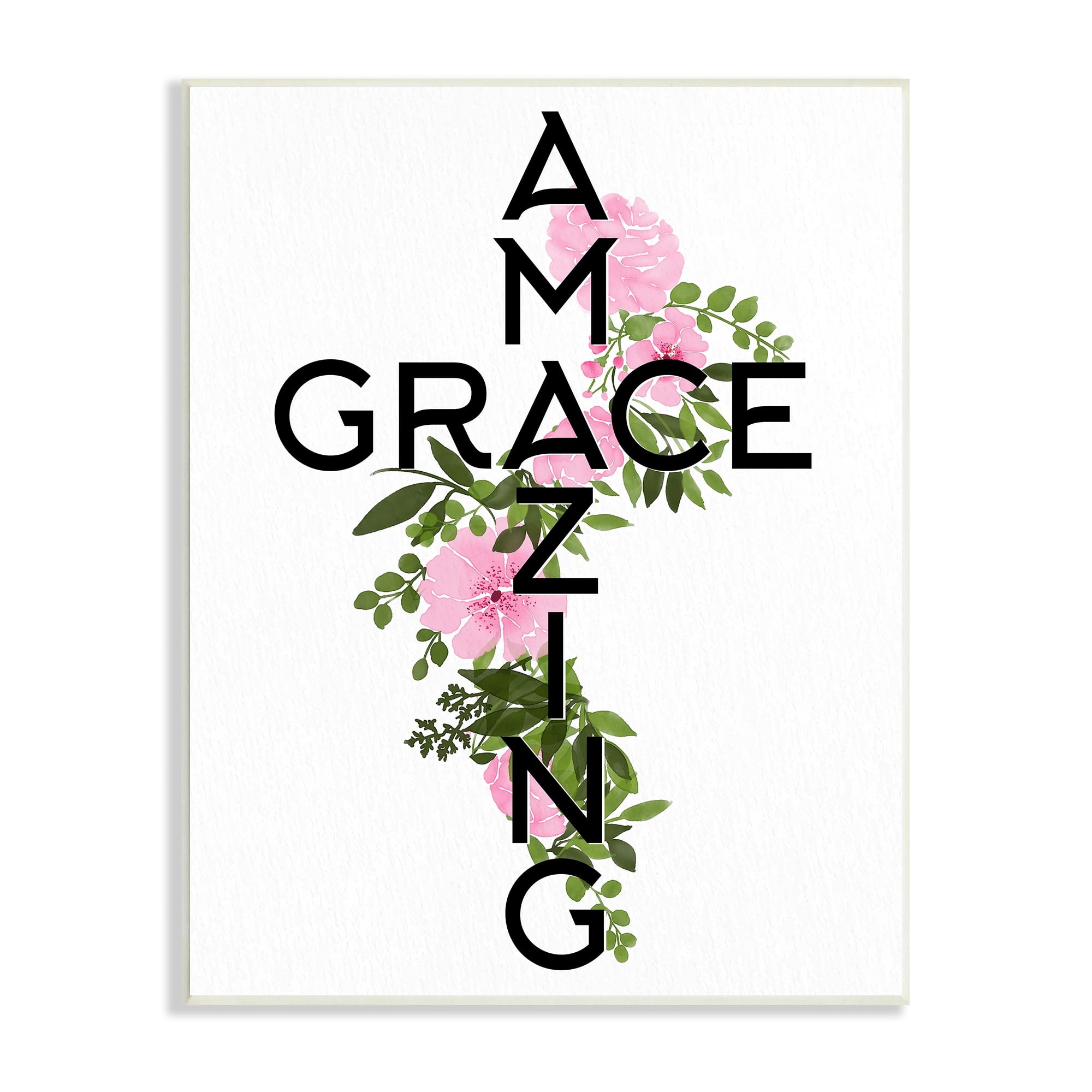 Stupell Industries Amazing Grace Pink Floral Cross Shape Botanicals Wood Wall Art, 13 x 19, Design by Ann Bailey
