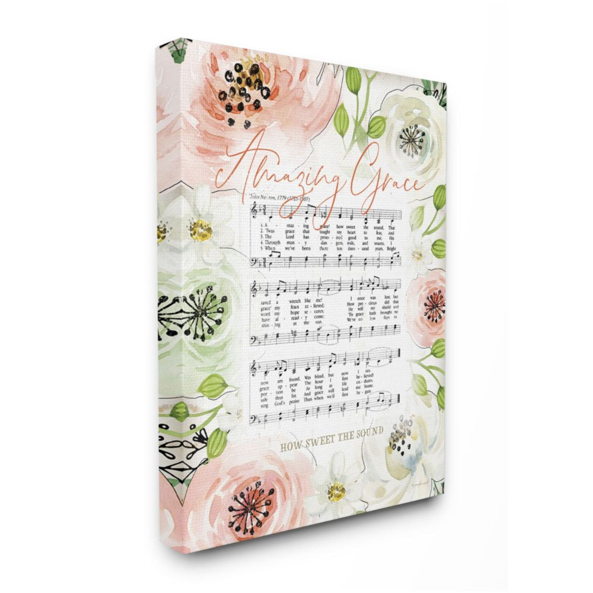 Stupell Industries Amazing Grace Pink Floral Sheet Music Flower Americana Design by Jennifer Pugh, 24" x 30"