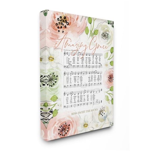 Stupell Industries Amazing Grace Pink Floral Sheet Music Flower Americana Design by Jennifer Pugh, 24" x 30"