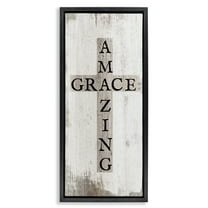 Stupell Industries Amazing Grace Rustic Cross Typography Painting Black Floater Framed Canvas Art Print Wall Art, 11 x 25