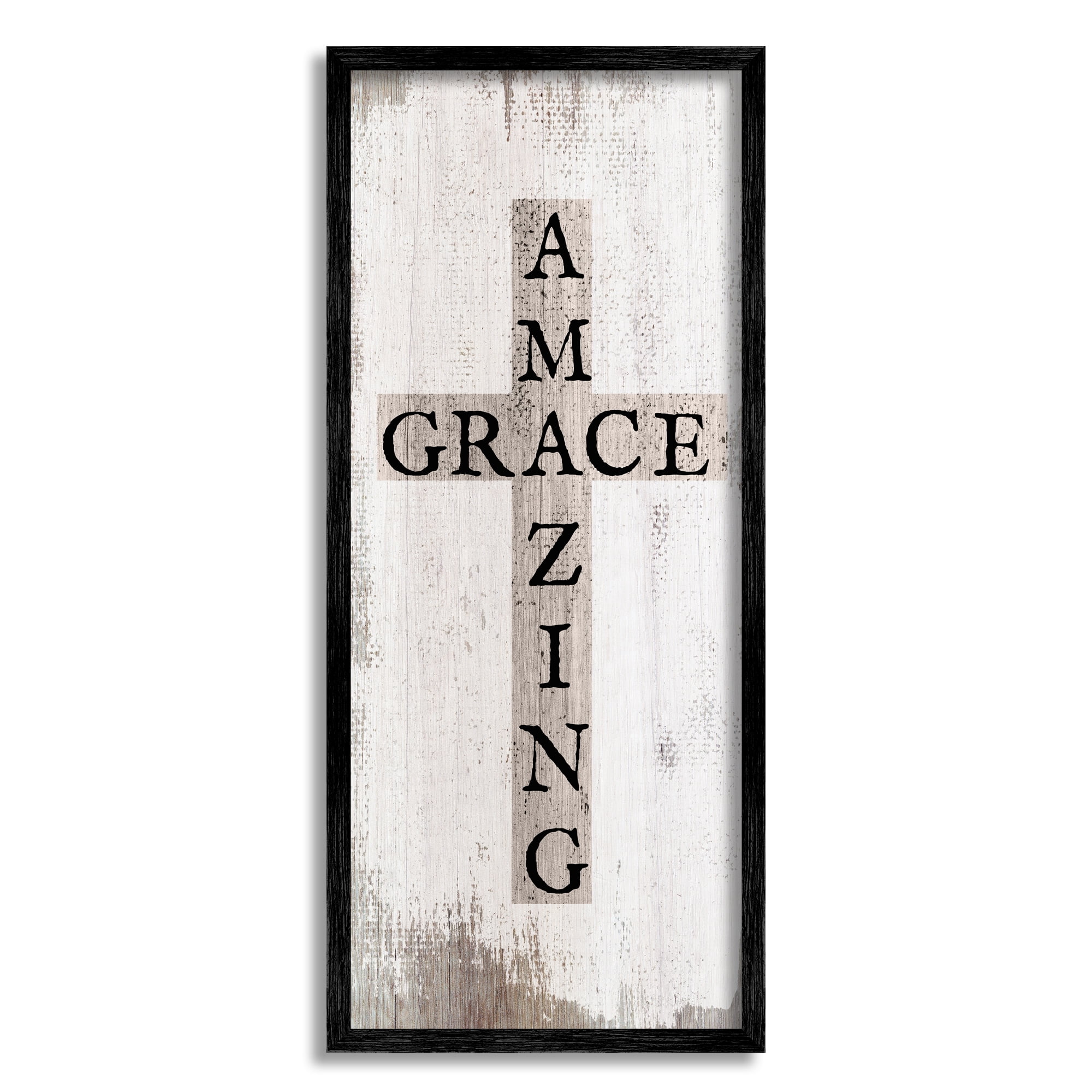 Stupell Industries Amazing Grace Rustic Cross with Distressed White Paint, 13 x 30,Design by Daphne Polselli