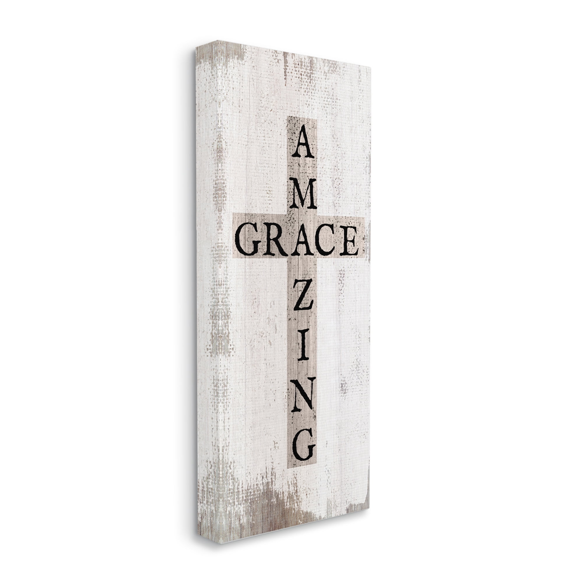 Stupell Industries Amazing Grace Rustic Cross with Distressed White Paint Design by Daphne Polselli, 17" x 40"