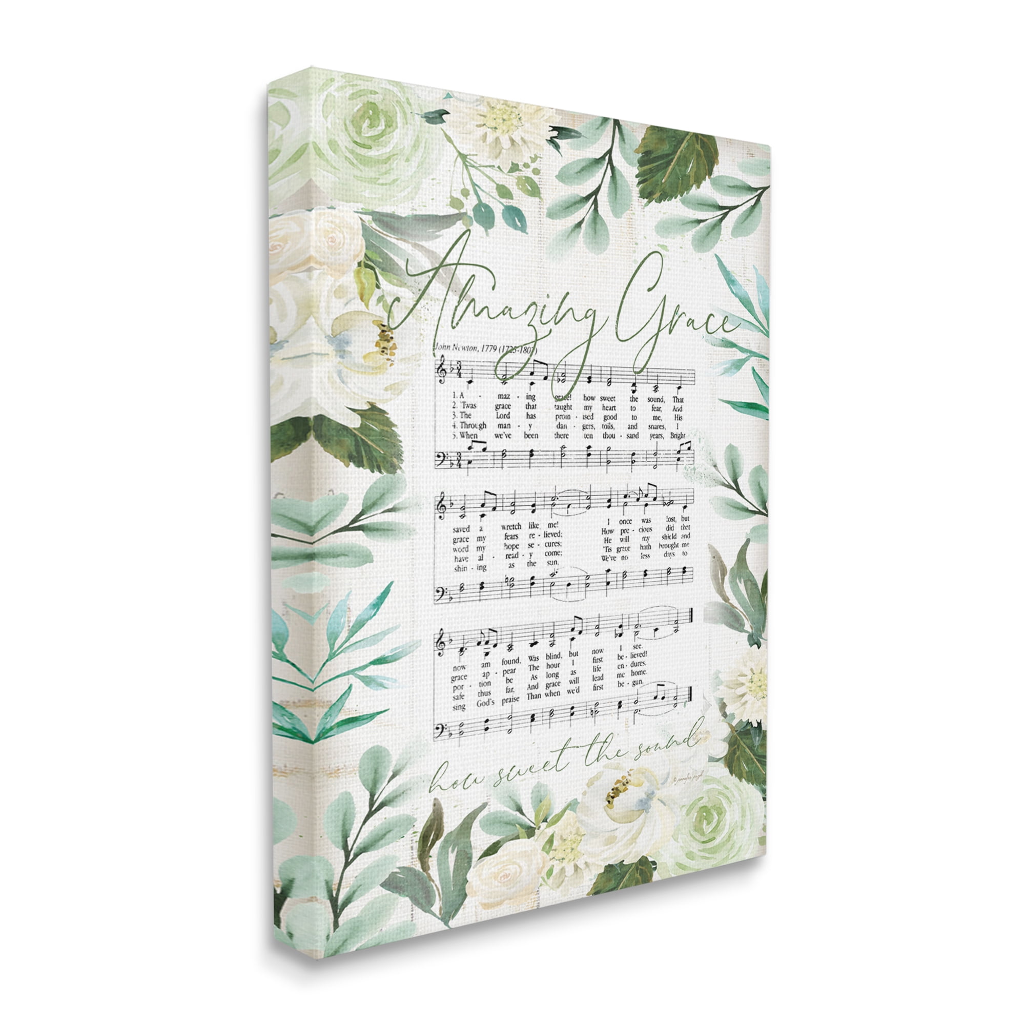Stupell Industries Amazing Grace Sheet Music Green Floral Border Design by Jennifer Pugh, 16" x 20"