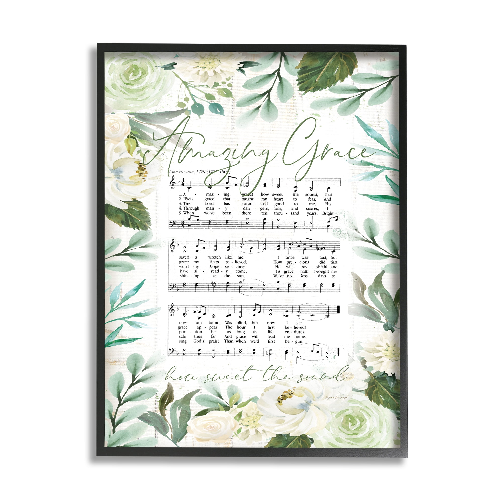 Stupell Industries Amazing Grace Sheet Music Green Floral Border Design by Jennifer Pugh