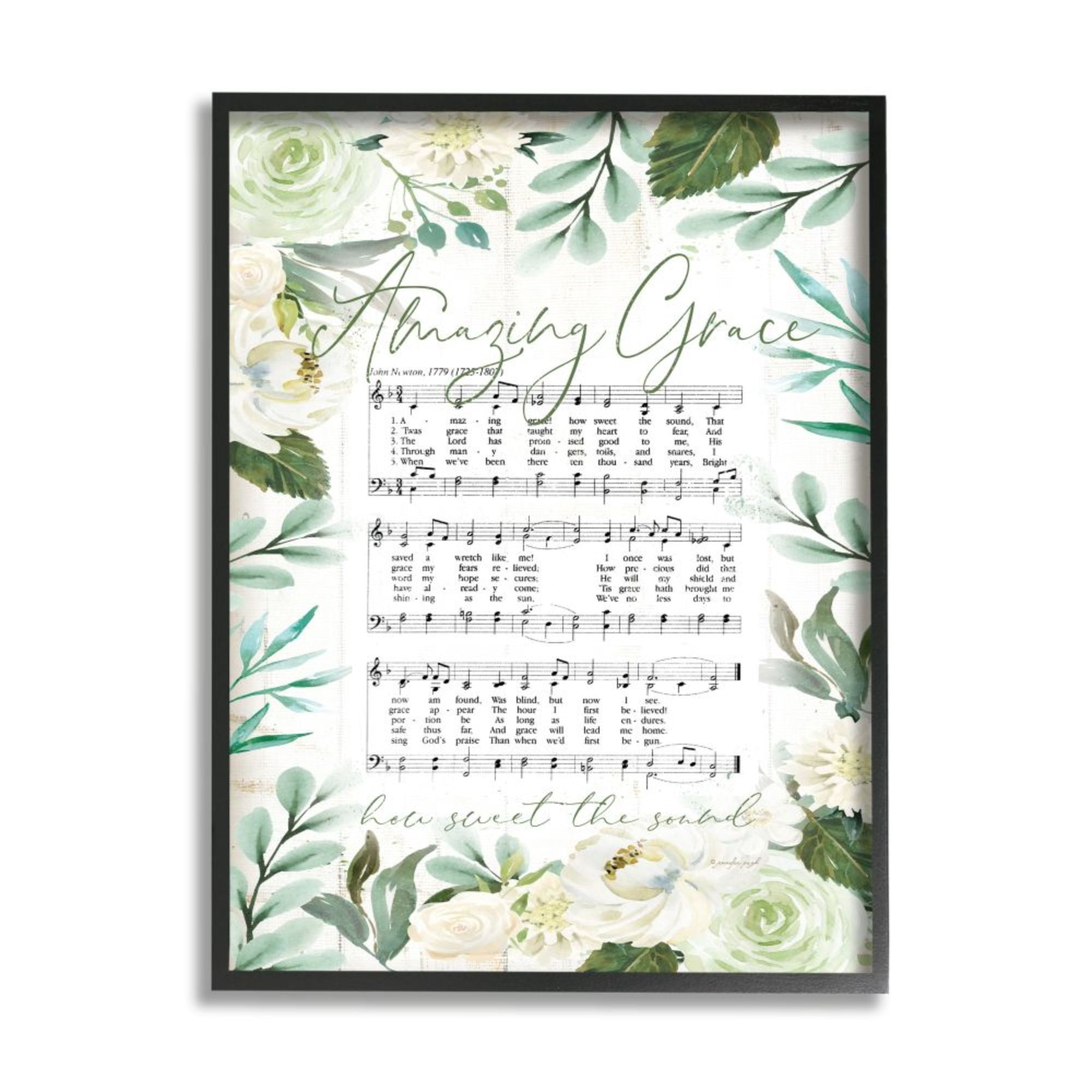 Stupell Industries Amazing Grace Sheet Music Green Floral Border Design by Jennifer Pugh