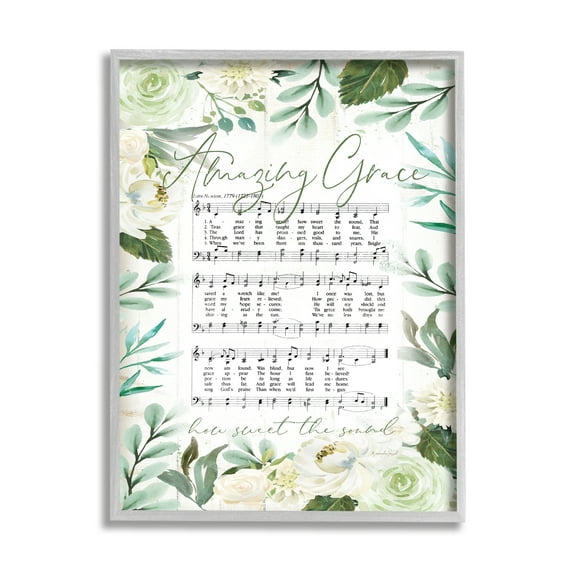 Stupell Industries Amazing Grace Sheet Music Green Floral Border Design by Jennifer Pugh