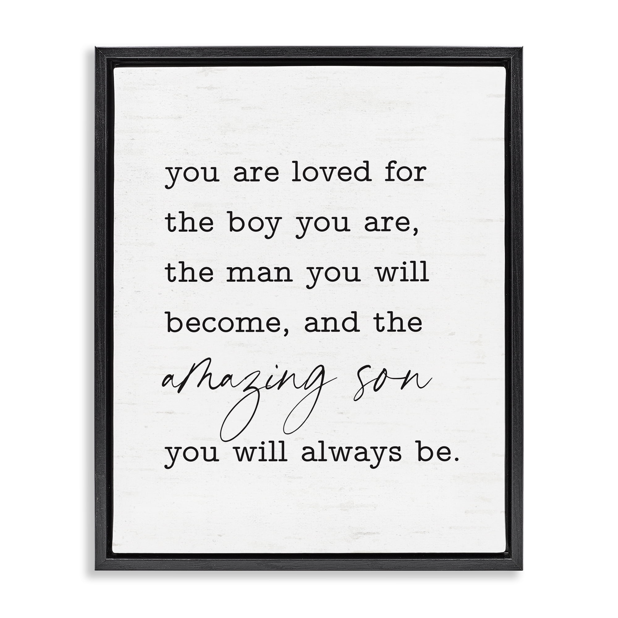 Stupell Industries Amazing Son Sentiment Text & Numbers Painting Black Floater Framed Canvas Art Print Wall Art, 25 x 31