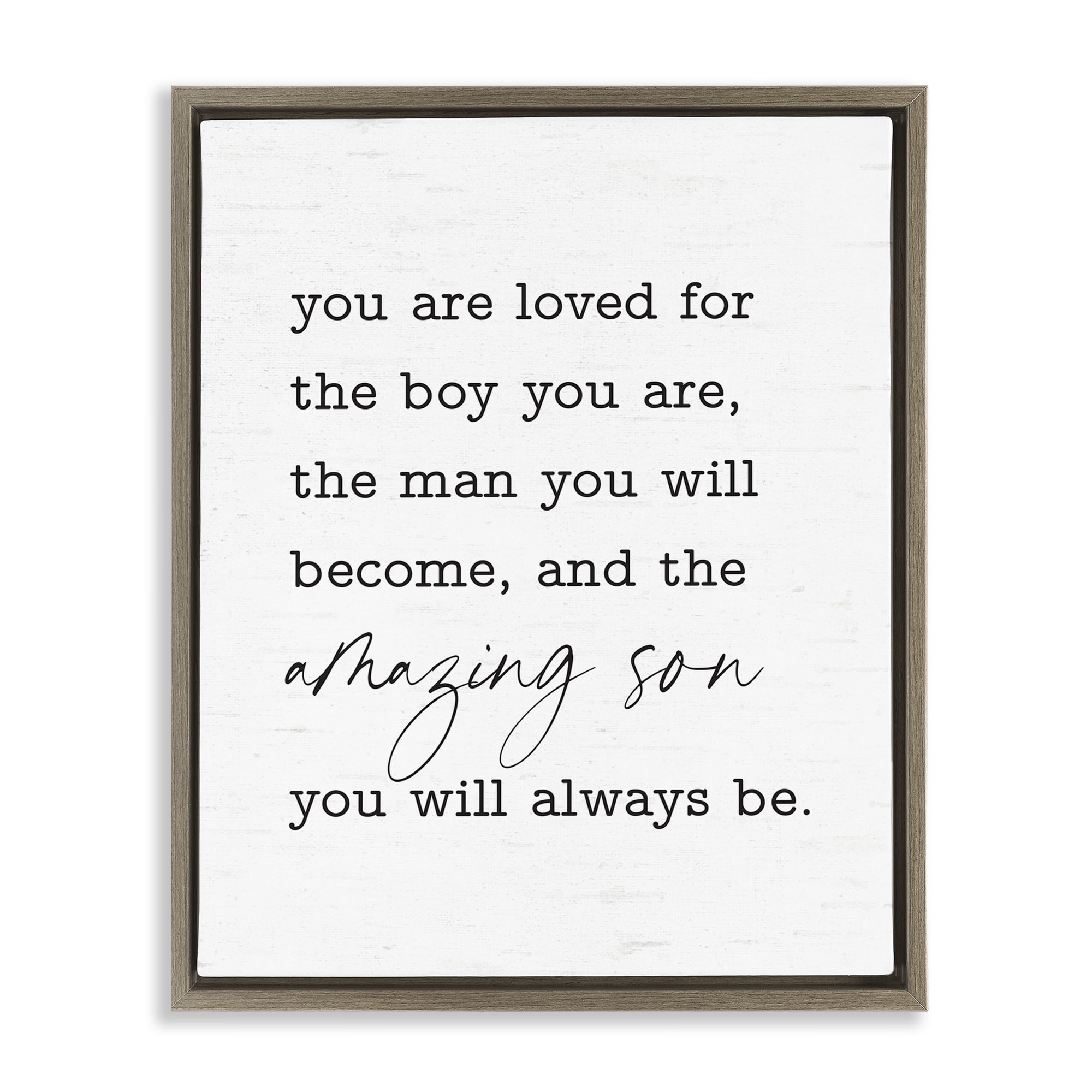 Stupell Industries Amazing Son Sentiment Text & Numbers Painting Brown Floater Framed Canvas Art Print Wall Art, 17 x 21