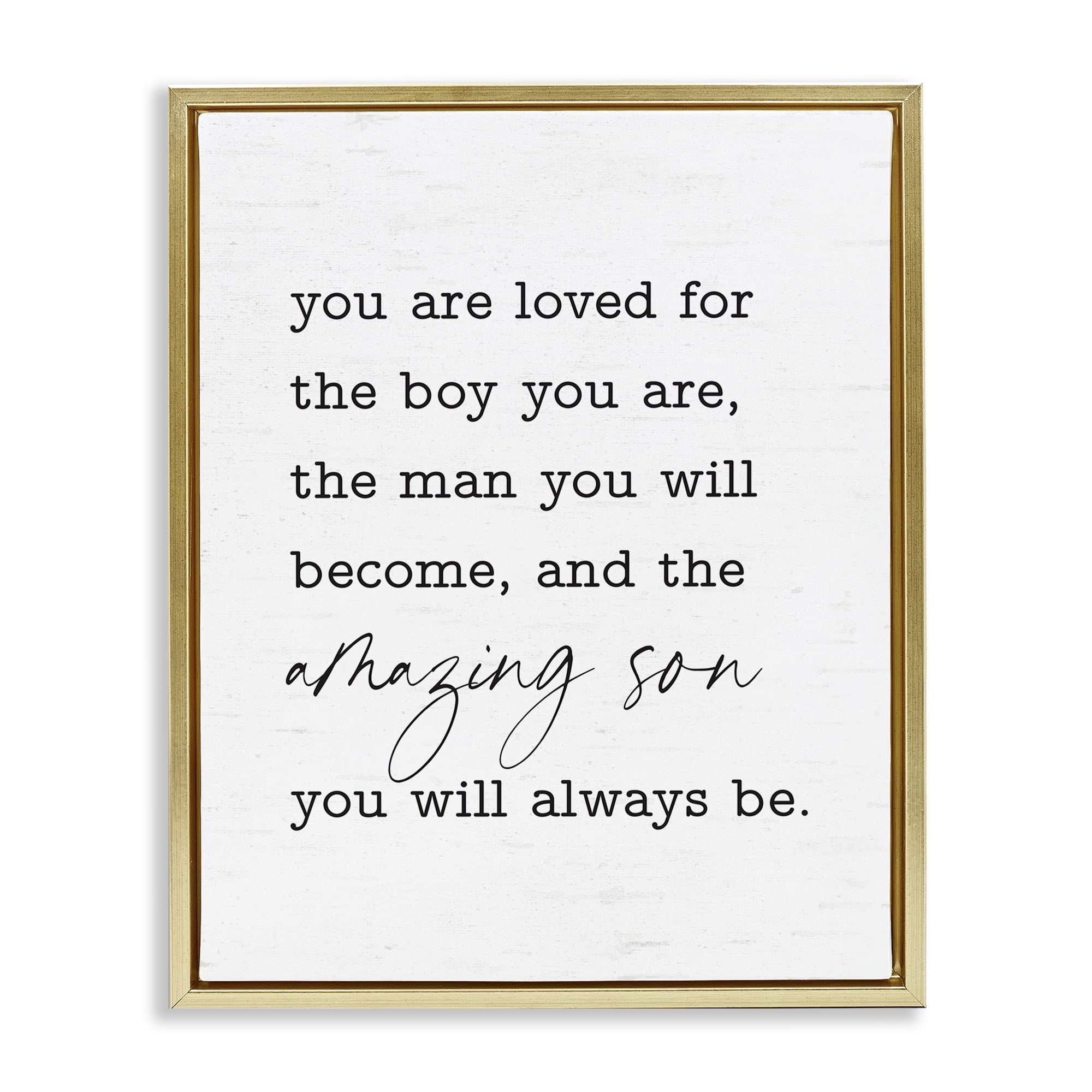 Stupell Industries Amazing Son Sentiment Text & Numbers Painting Gold Floater Framed Canvas Art Print Wall Art, 17 x 21
