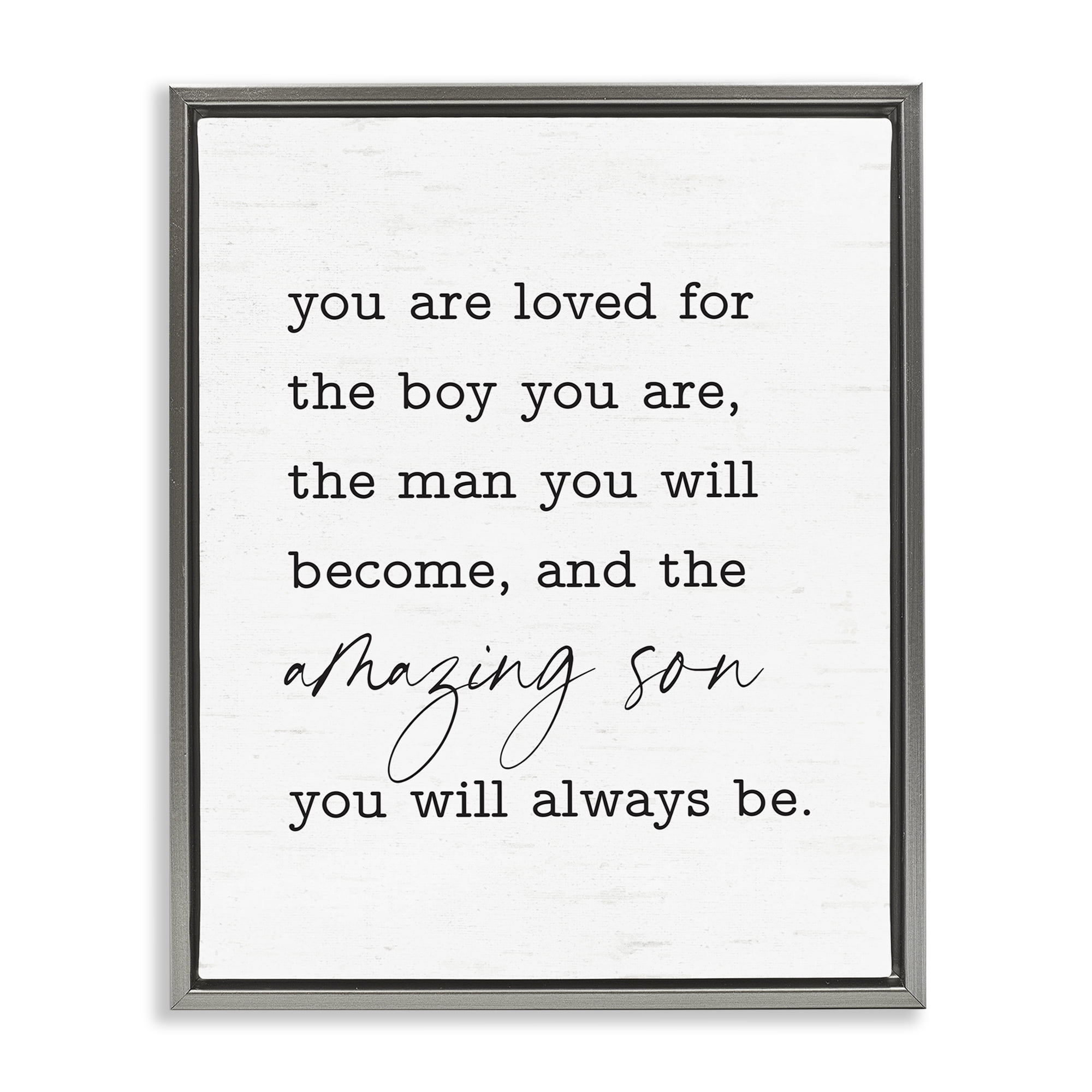 Stupell Industries Amazing Son Sentiment Text & Numbers Painting Gray Floater Framed Canvas Art Print Wall Art, 25 x 31