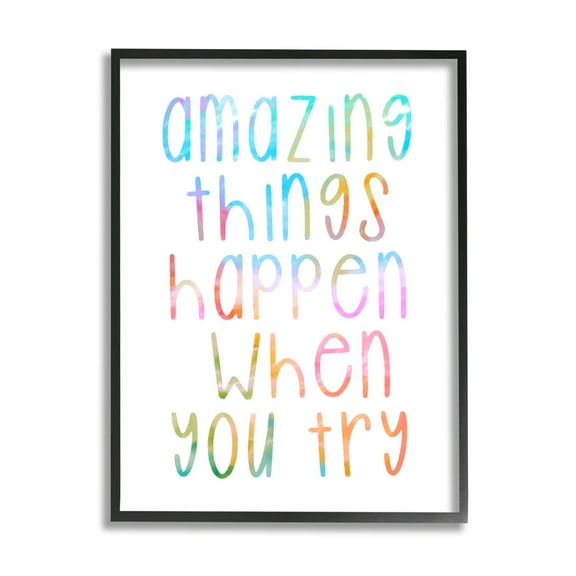 Stupell Industries Amazing Things Happen Phrase Graphic Art Black Framed Art Print Wall Art, Design by Lil' Rue