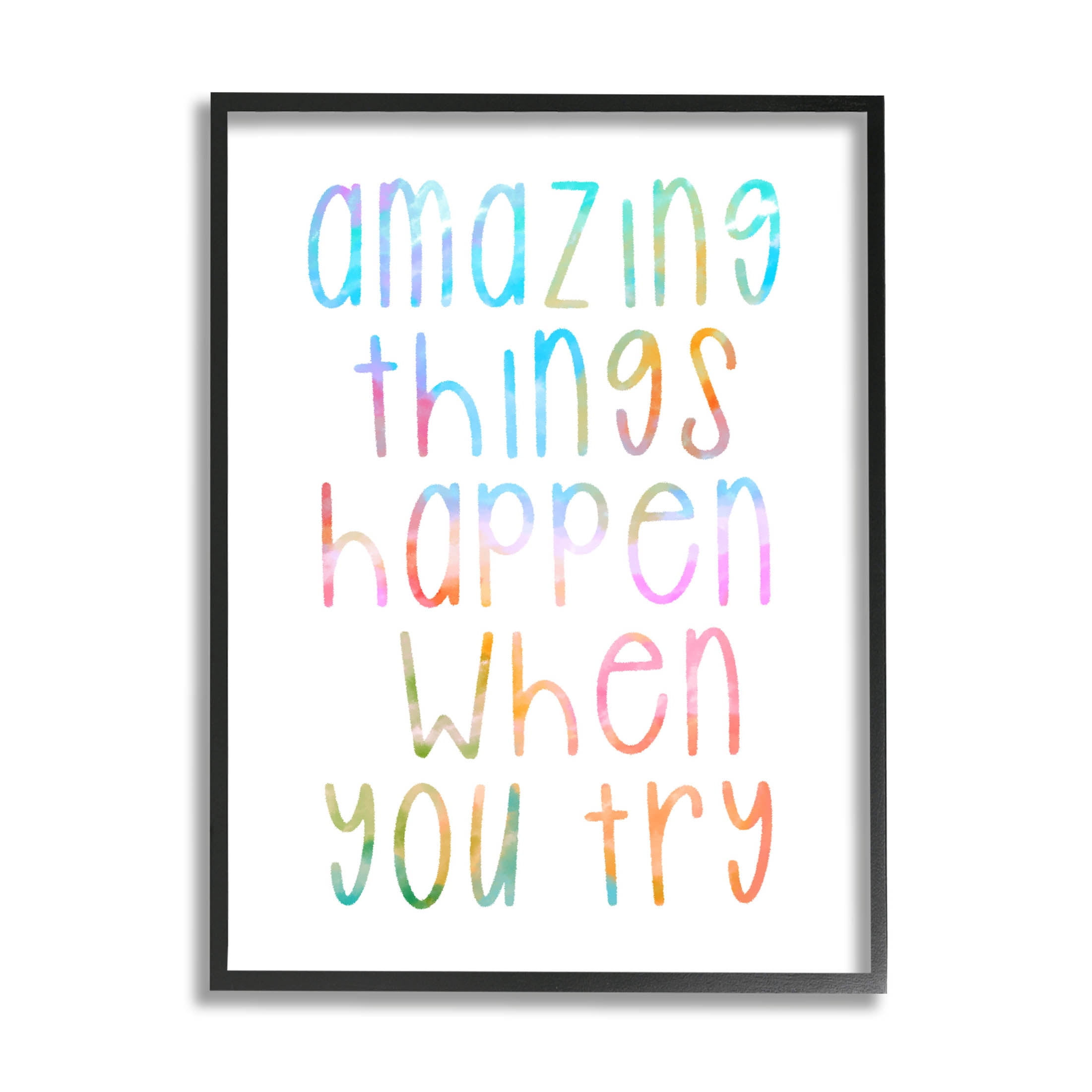 Stupell Industries Amazing Things Happen Phrase Graphic Art Black Framed Art Print Wall Art, Design by Lil' Rue