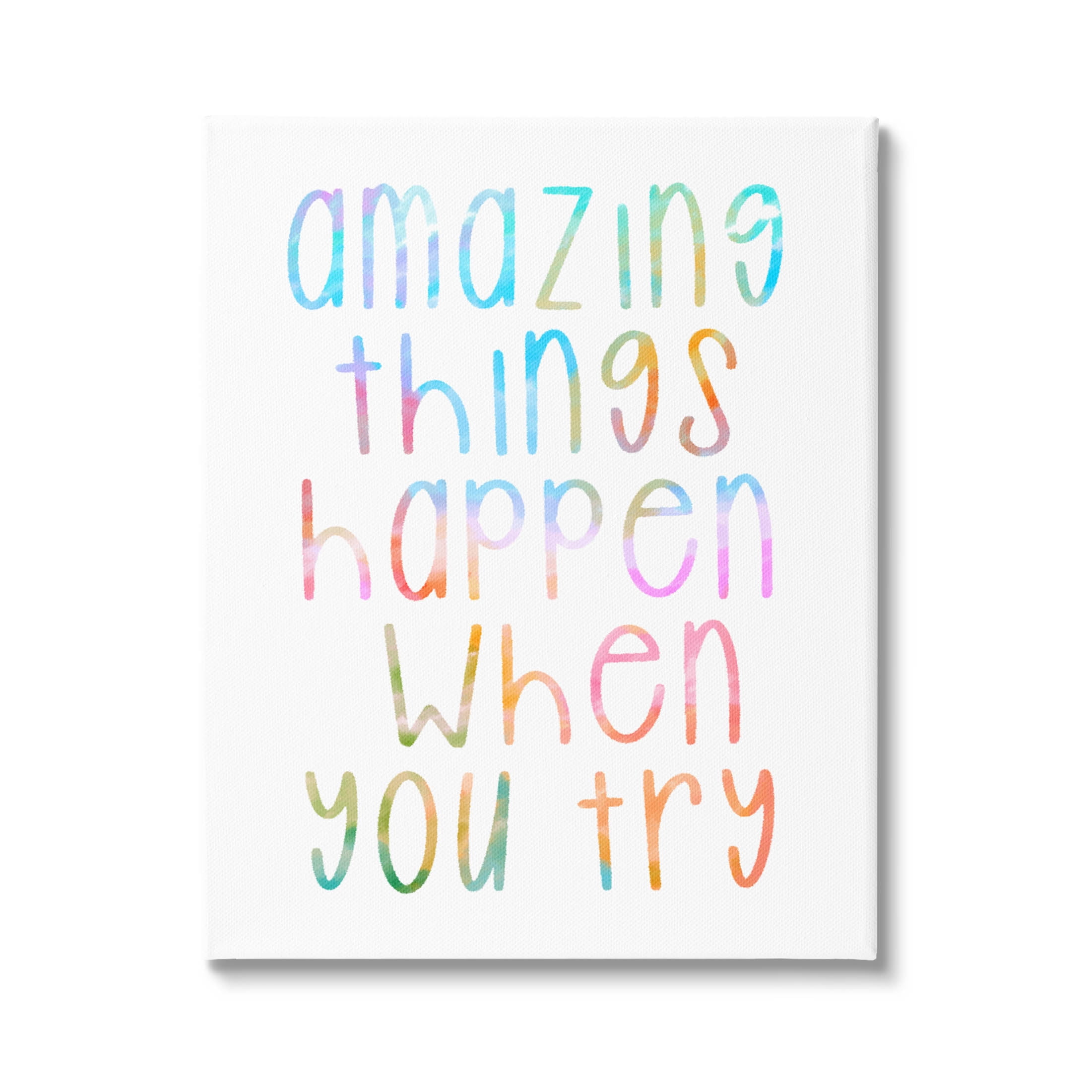 Stupell Industries Amazing Things Happen Phrase Graphic Art Gallery Wrapped Canvas Print Wall Art, Design by Lil' Rue