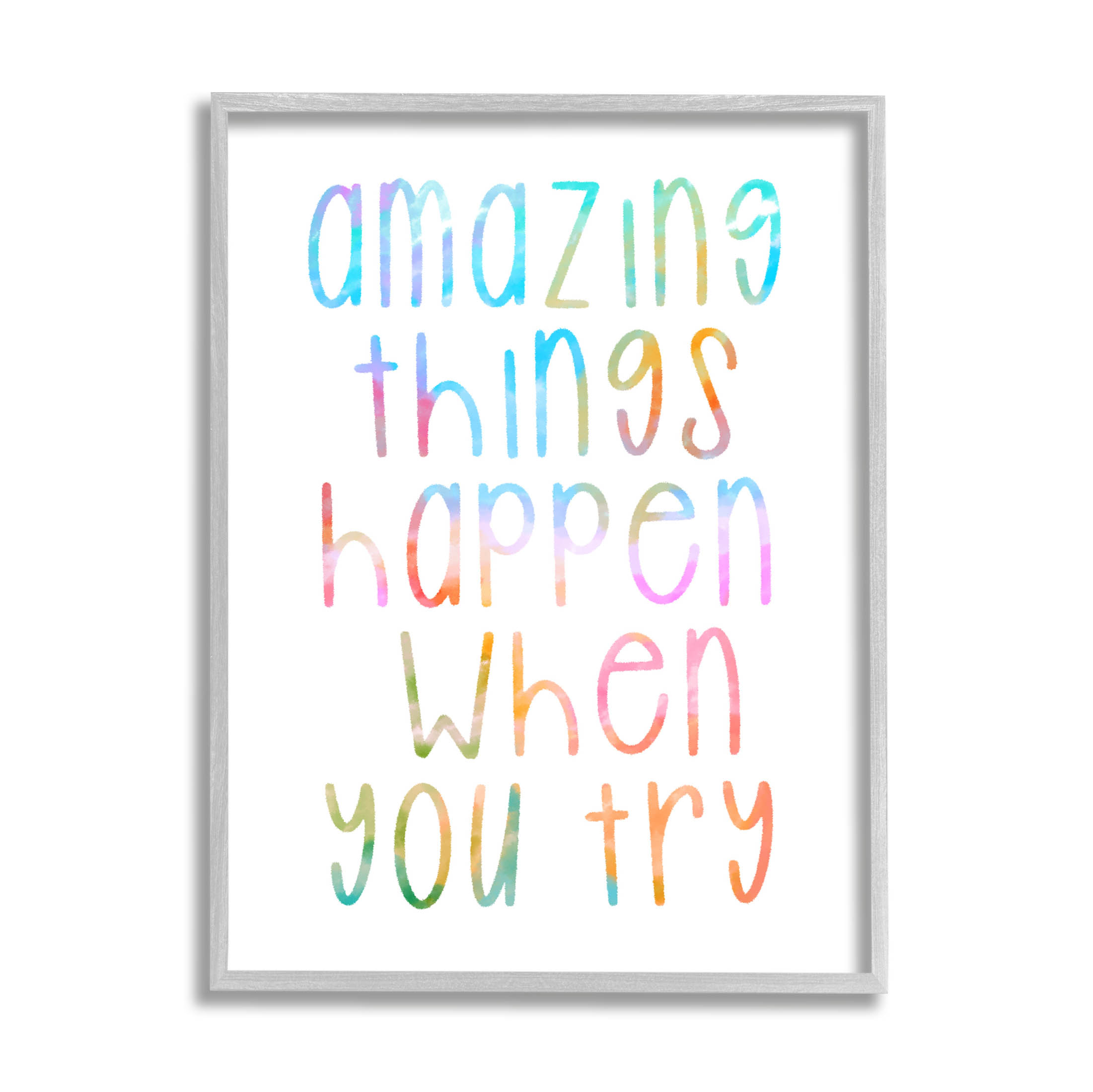 Stupell Industries Amazing Things Happen Phrase Graphic Art Gray Framed Art Print Wall Art, Design by Lil' Rue