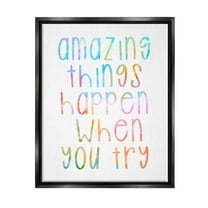 Stupell Industries Amazing Things Happen Phrase Graphic Art Jet Black Floating Framed Canvas Print Wall Art, Design by Lil' Rue