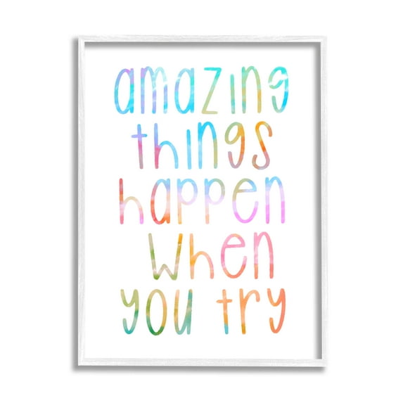 Stupell Industries Amazing Things Happen Phrase Graphic Art White Framed Art Print Wall Art, Design by Lil' Rue
