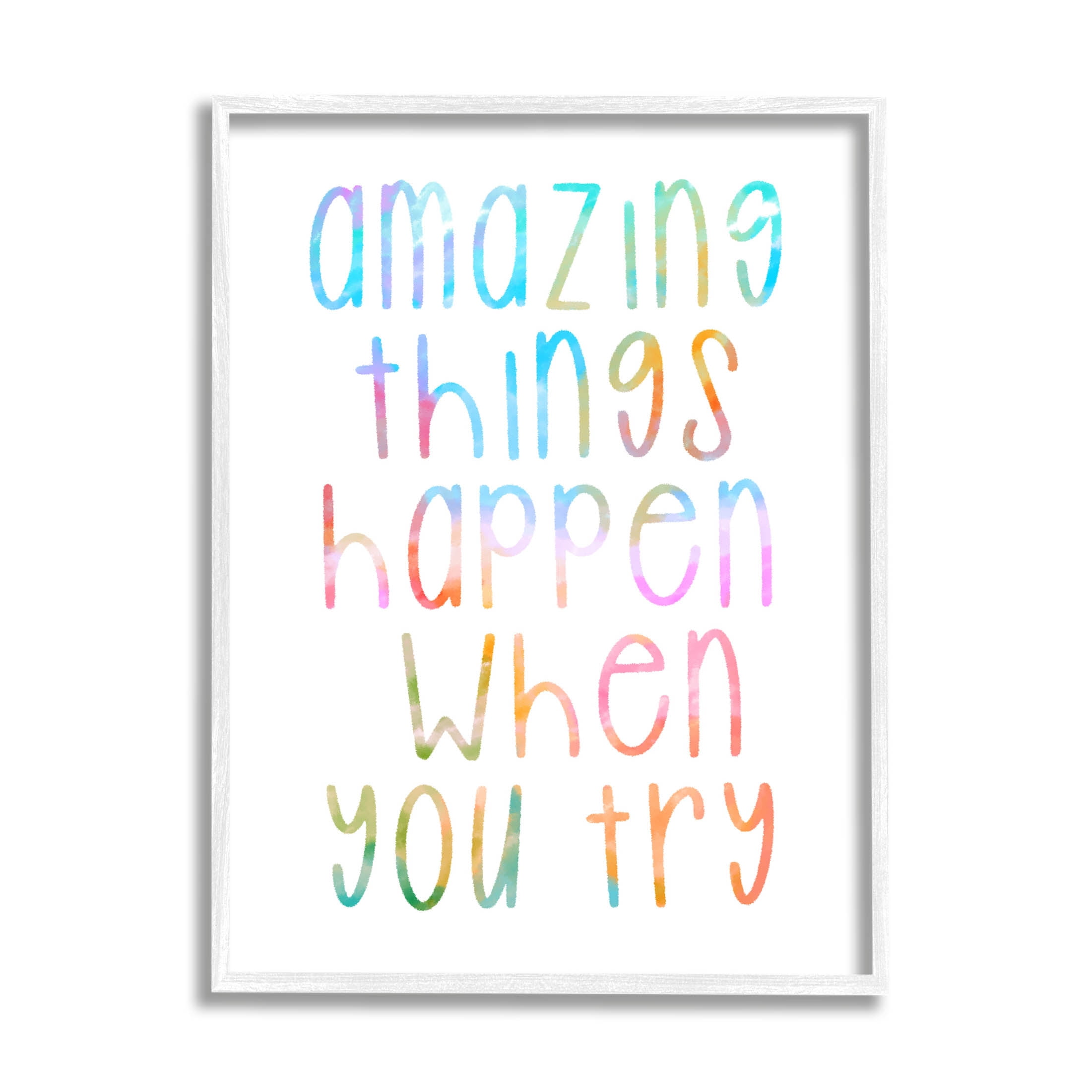 Stupell Industries Amazing Things Happen Phrase Graphic Art White Framed Art Print Wall Art, Design by Lil' Rue
