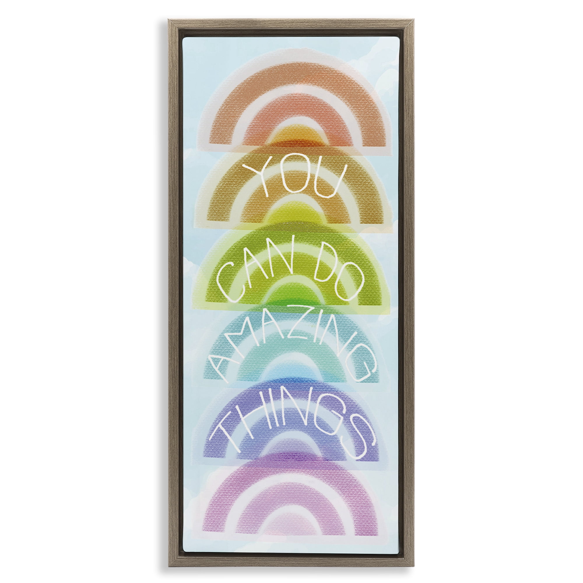 Stupell Industries Amazing Things Rainbow Encouragement Brown Framed Floater Canvas Wall Art, design by Lil' Rue