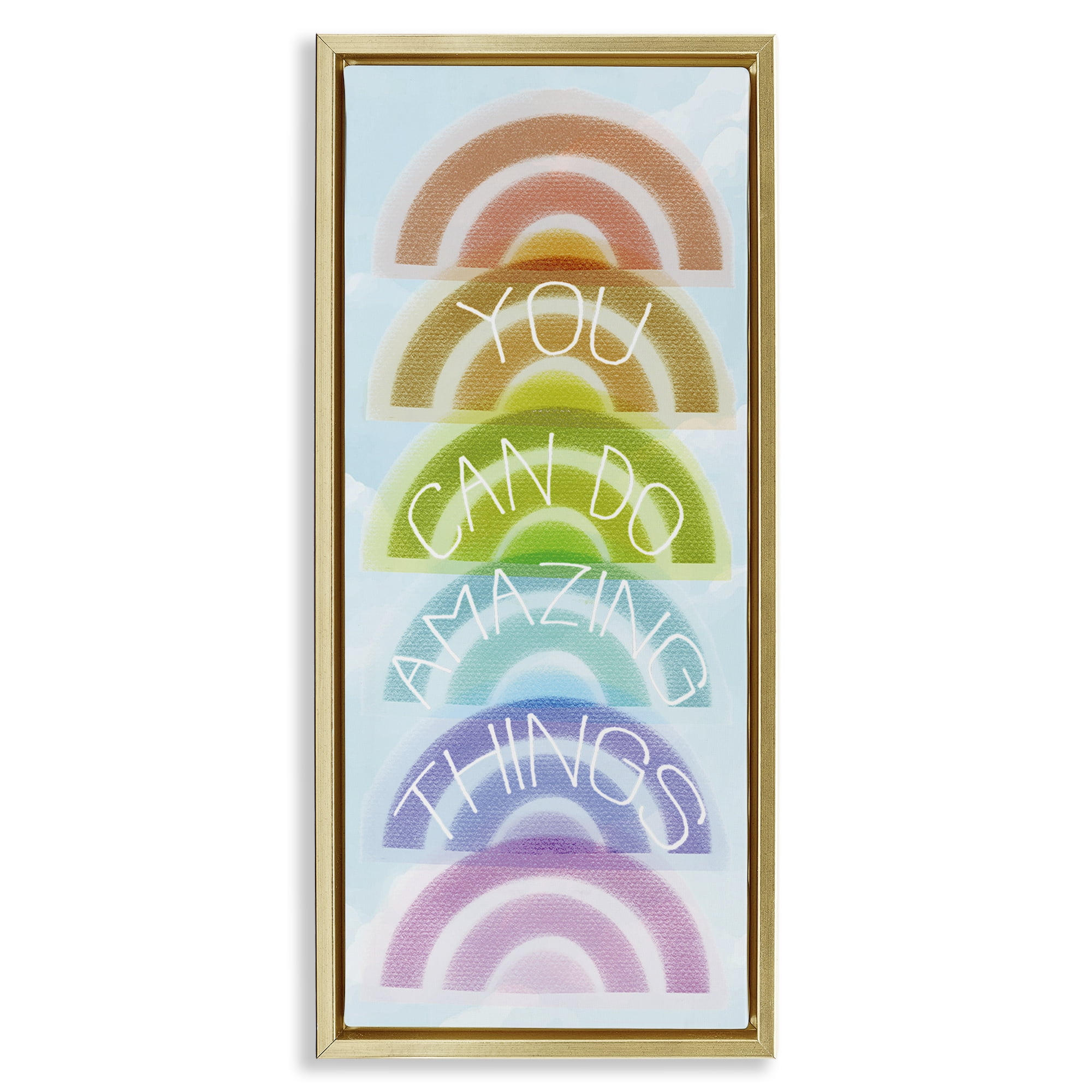 Stupell Industries Amazing Things Rainbow Encouragement Gold Framed Floater Canvas Wall Art, design by Lil' Rue