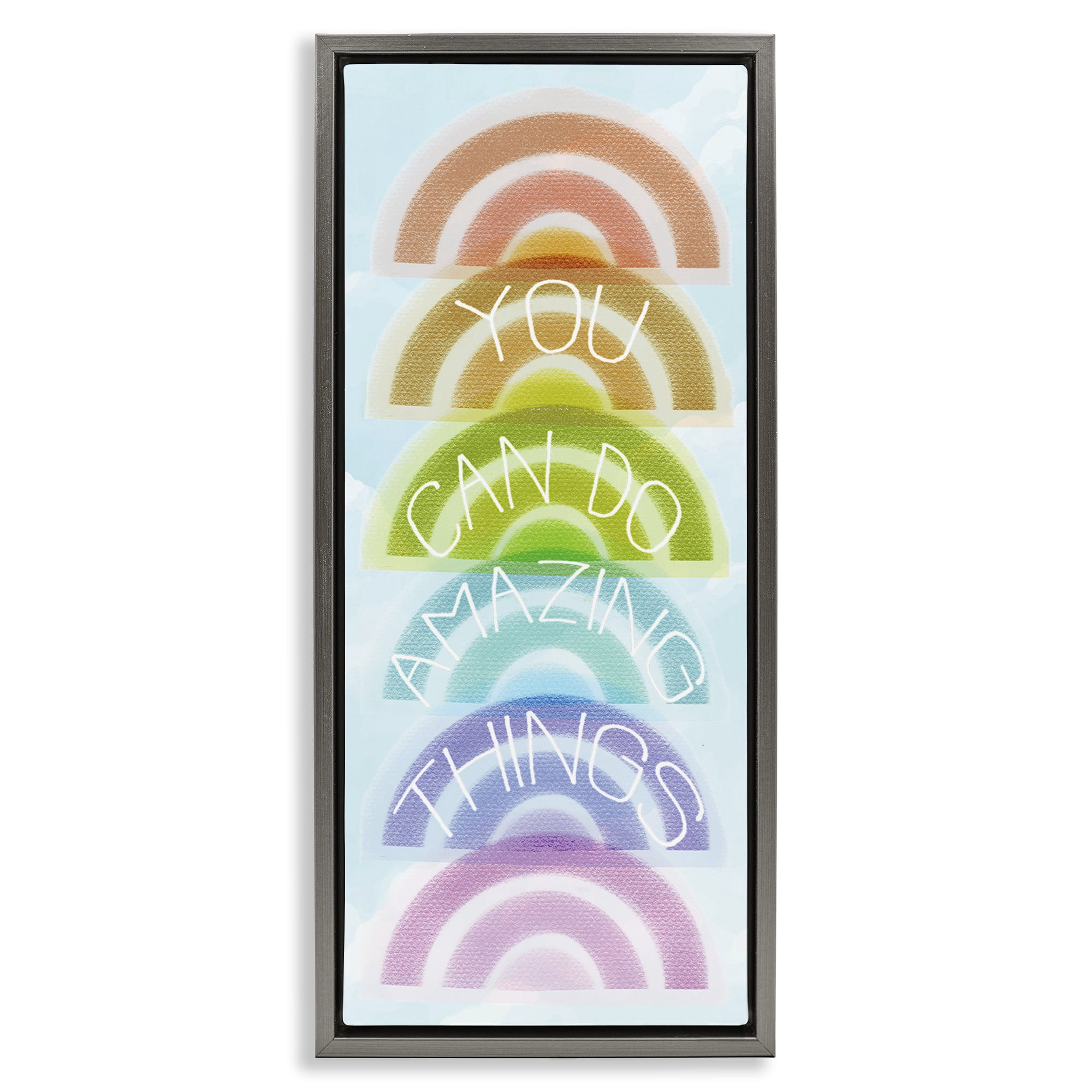 Stupell Industries Amazing Things Rainbow Encouragement Gray Framed Floater Canvas Wall Art, design by Lil' Rue